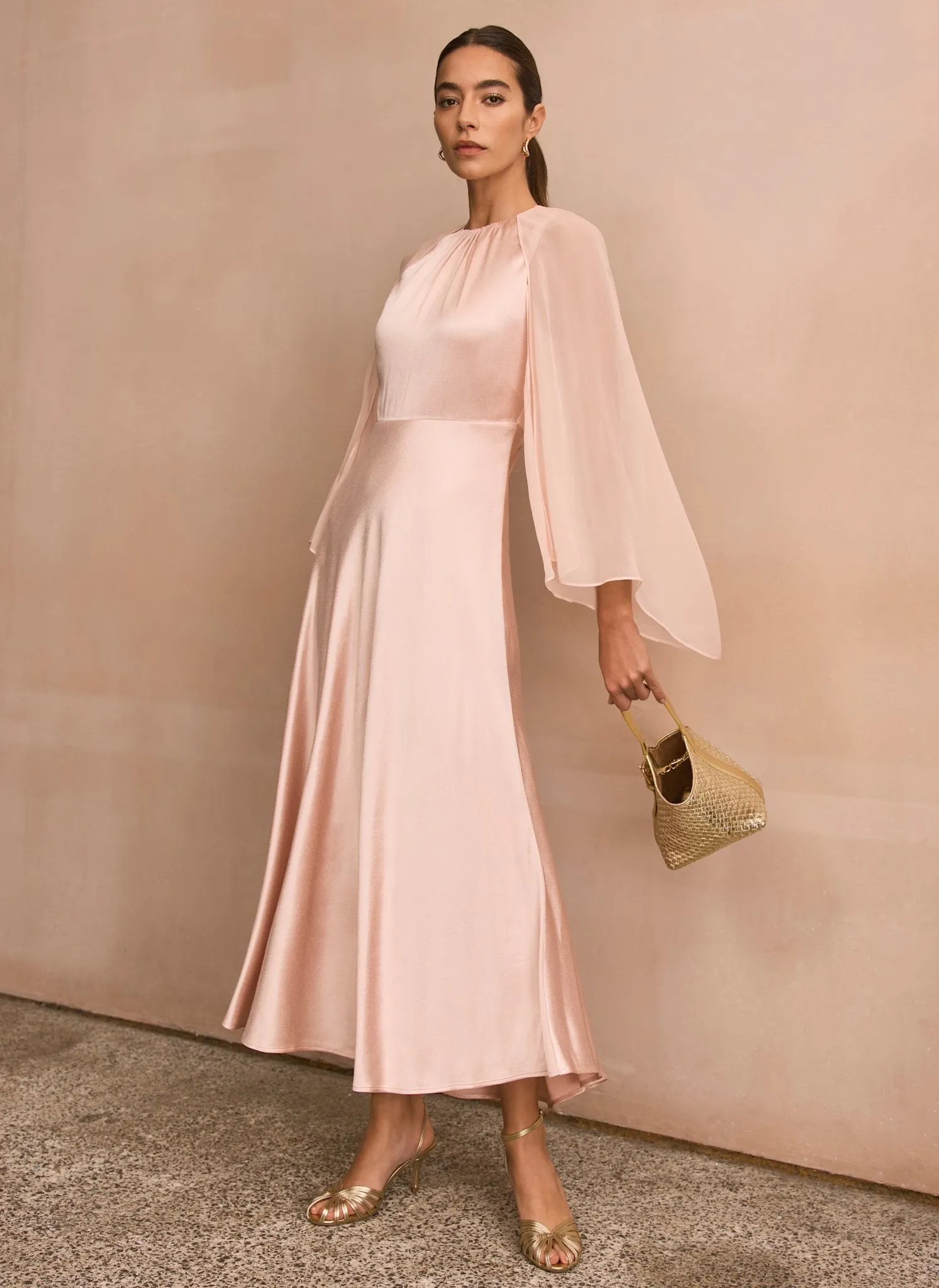 Pink Satin Cape Maxi Dress sold by Mint Velvet