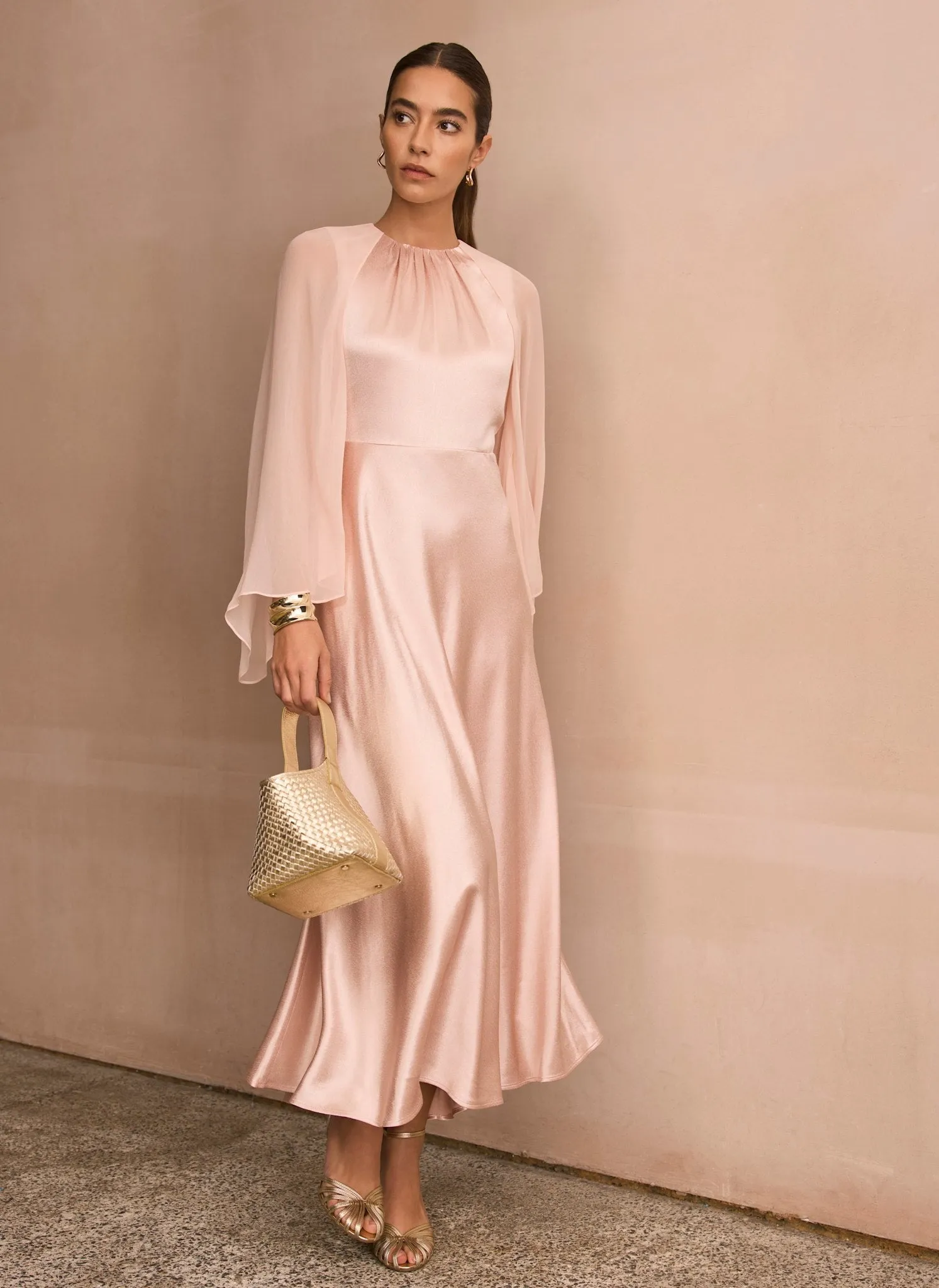 Pink Satin Cape Maxi Dress sold by Mint Velvet product image thumbnail 2