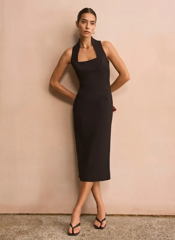 Black Sleeveless Fitted Midi Dress made by Mint Velvet