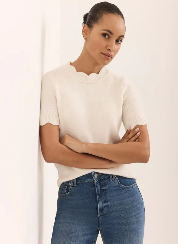Cream Scallop Knit Top sold by Mint Velvet