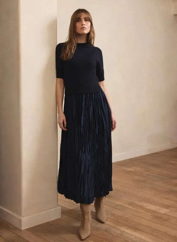 Navy Knit Puff Sleeve Maxi Dress made by Mint Velvet