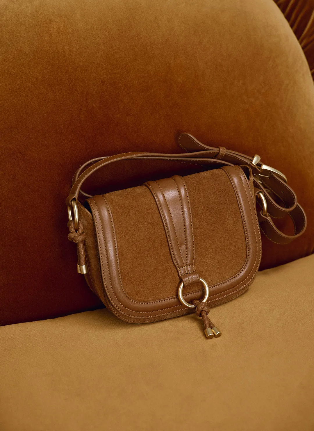 Harper Tan Suede Saddle Bag sold by Mint Velvet product image thumbnail 2