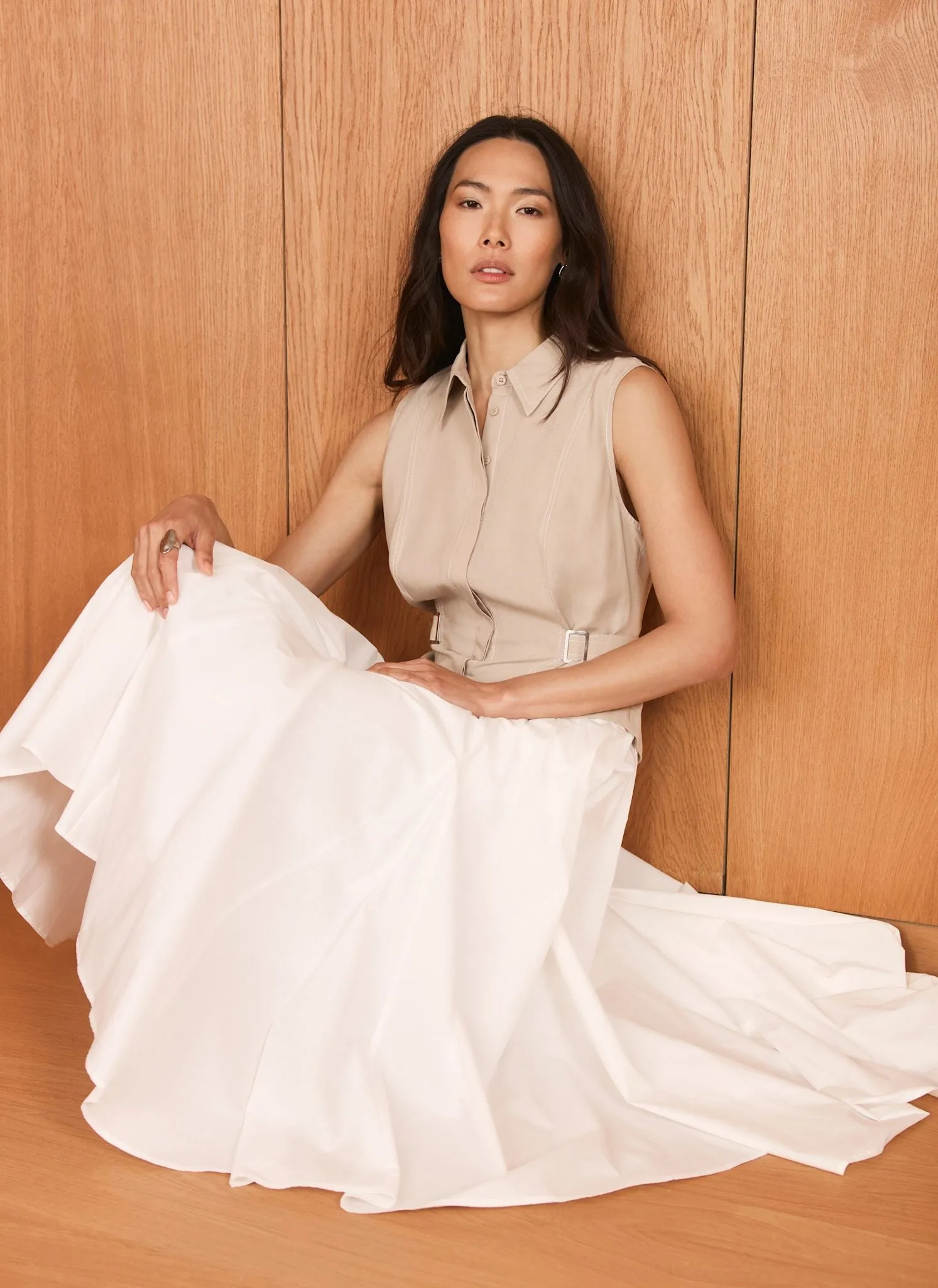 Neutral Waistcoat Layered Midi Dress sold by Mint Velvet product image thumbnail 2