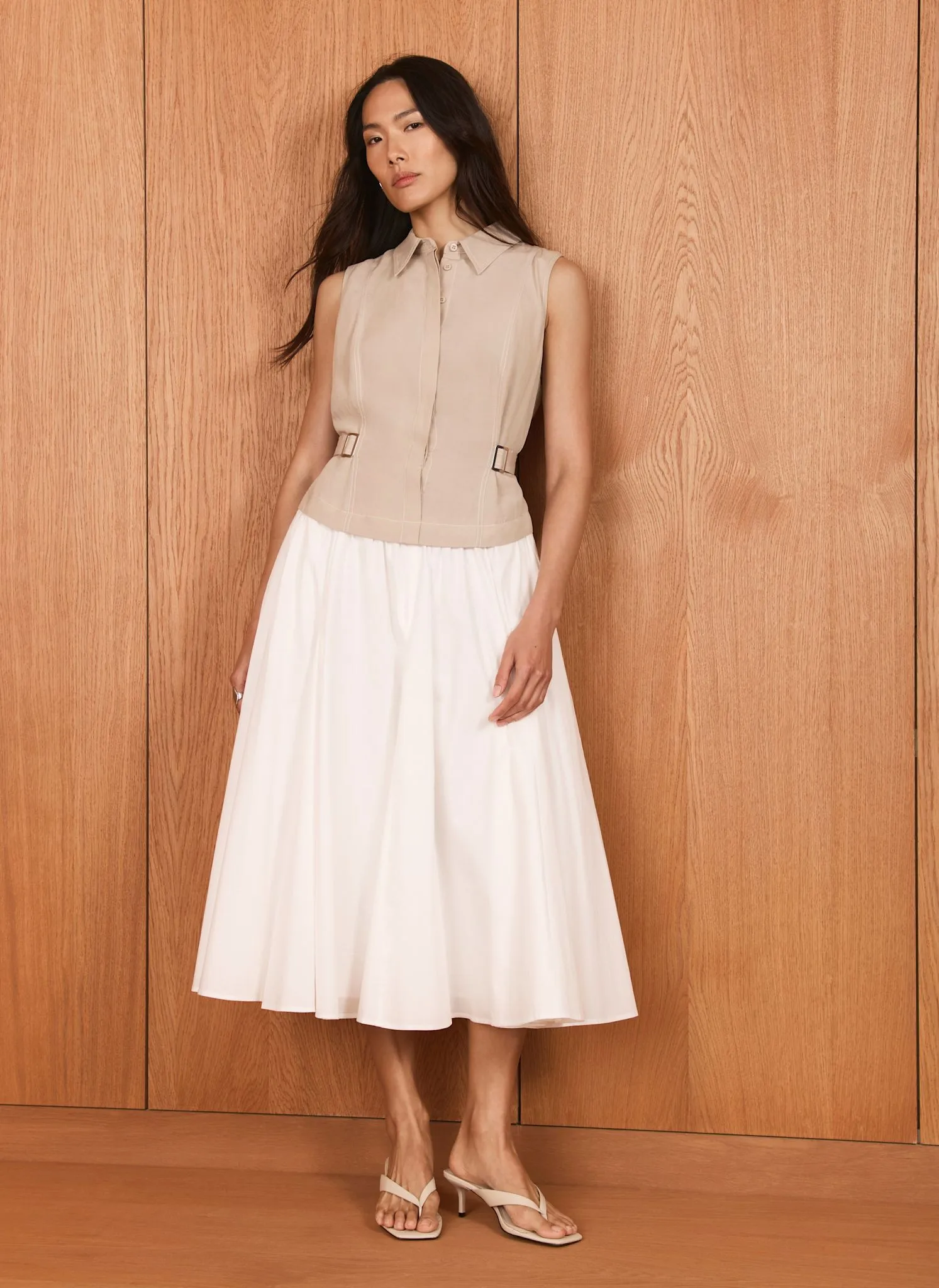 Neutral Waistcoat Layered Midi Dress sold by Mint Velvet