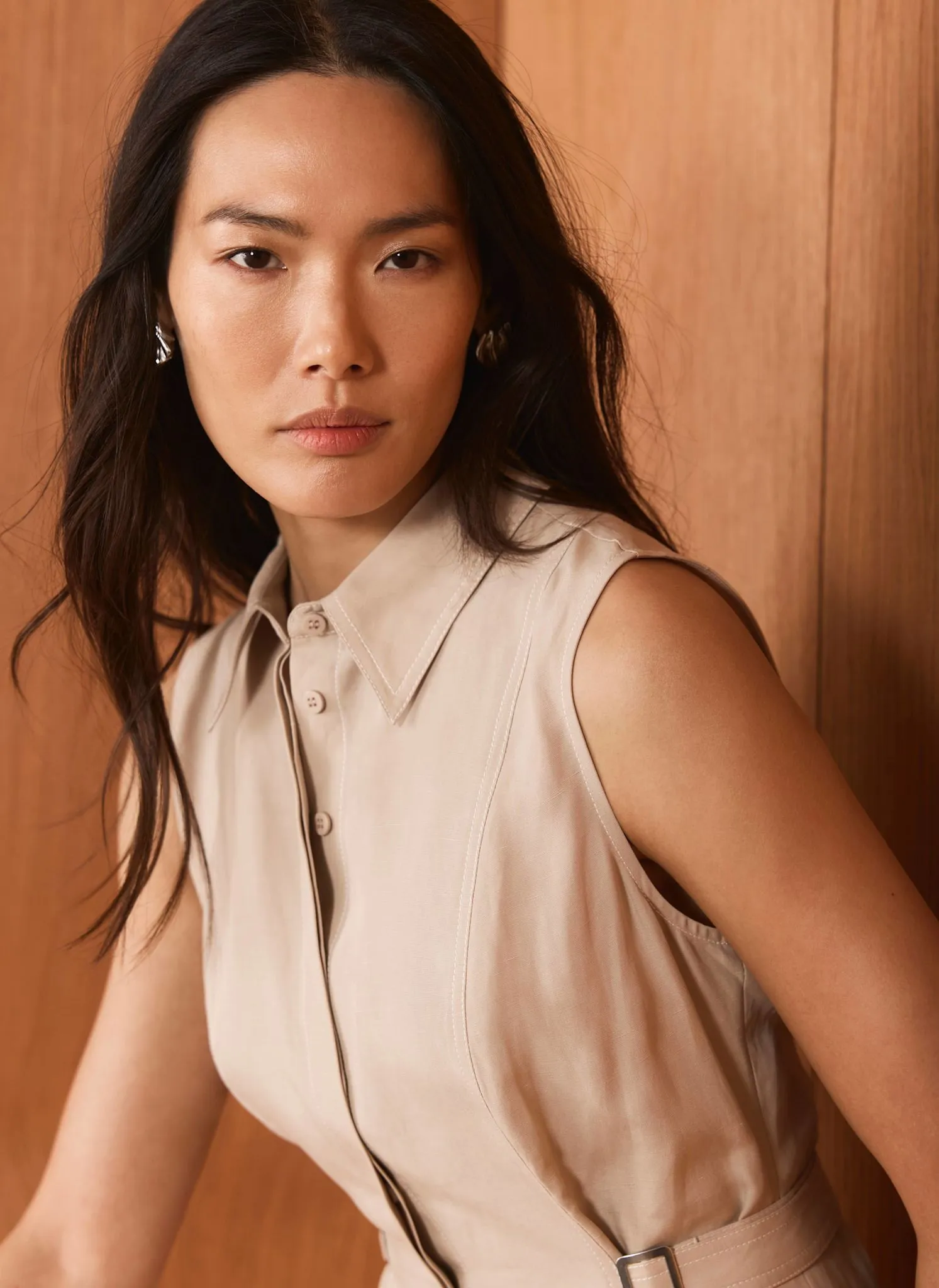 Neutral Waistcoat Layered Midi Dress sold by Mint Velvet product image thumbnail 3