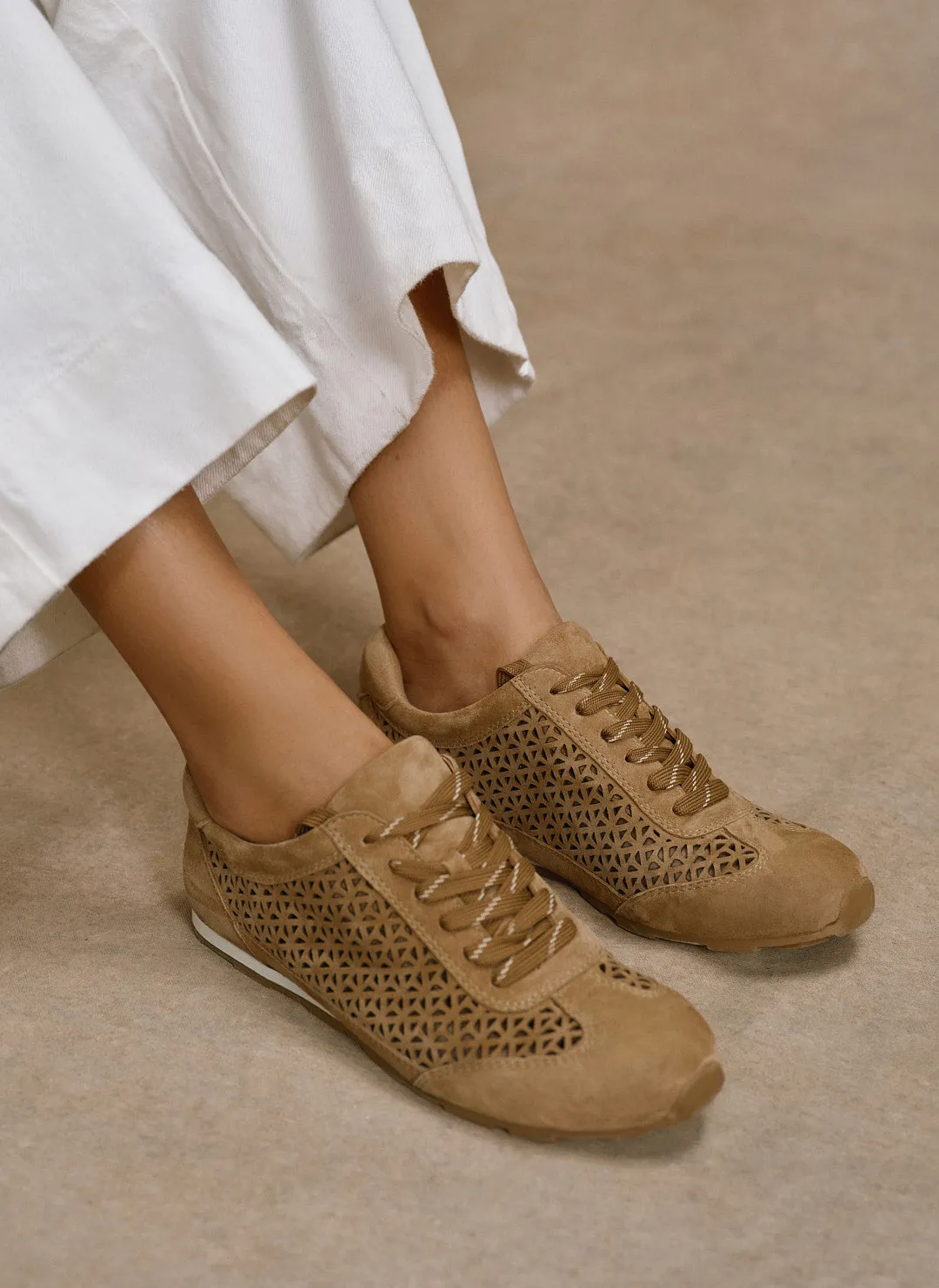 Talia Tan Suede Cut Detail Trainers sold by Mint Velvet