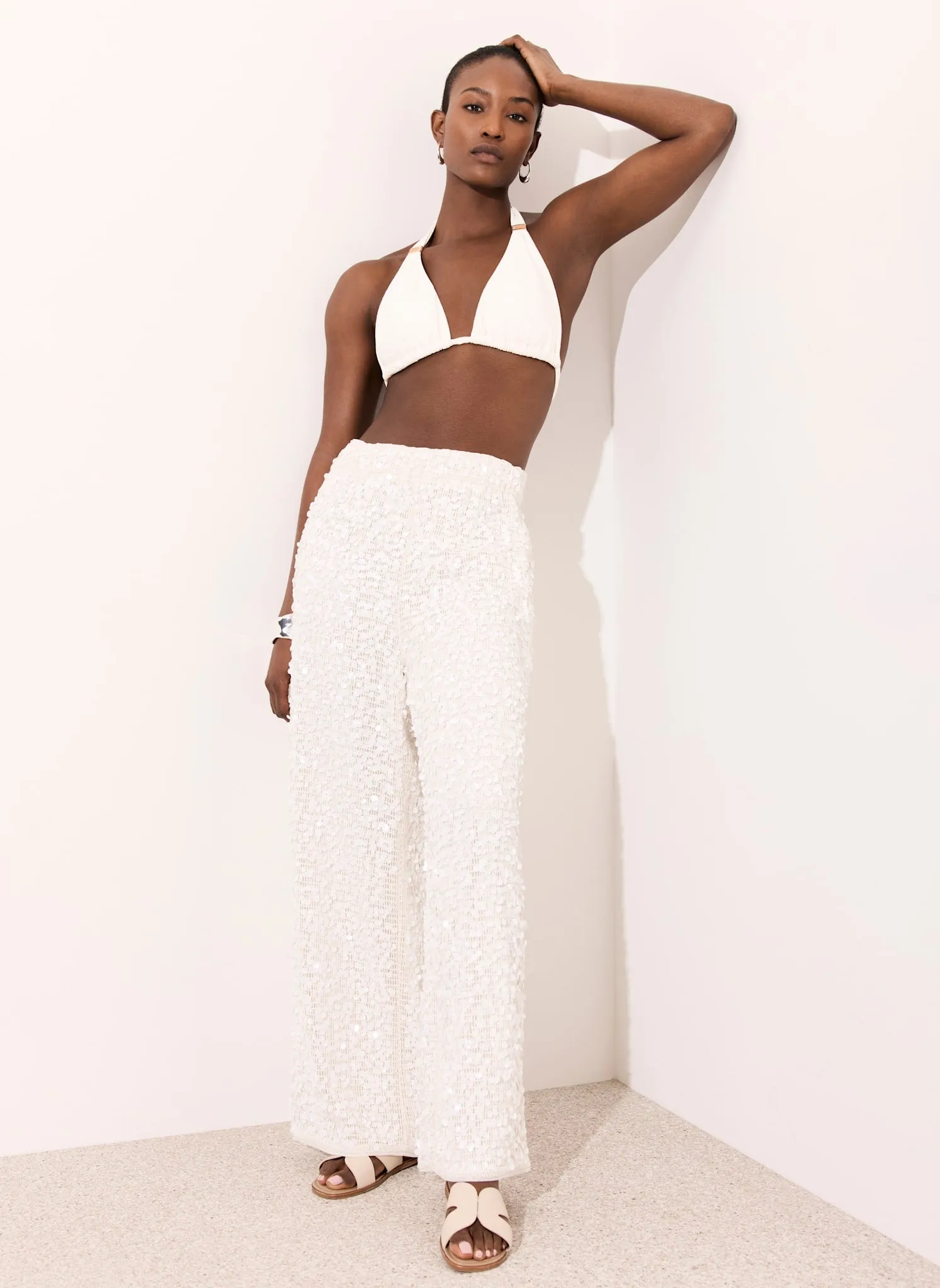 White Sequin Wide Beach Trousers sold by Mint Velvet product image thumbnail 3