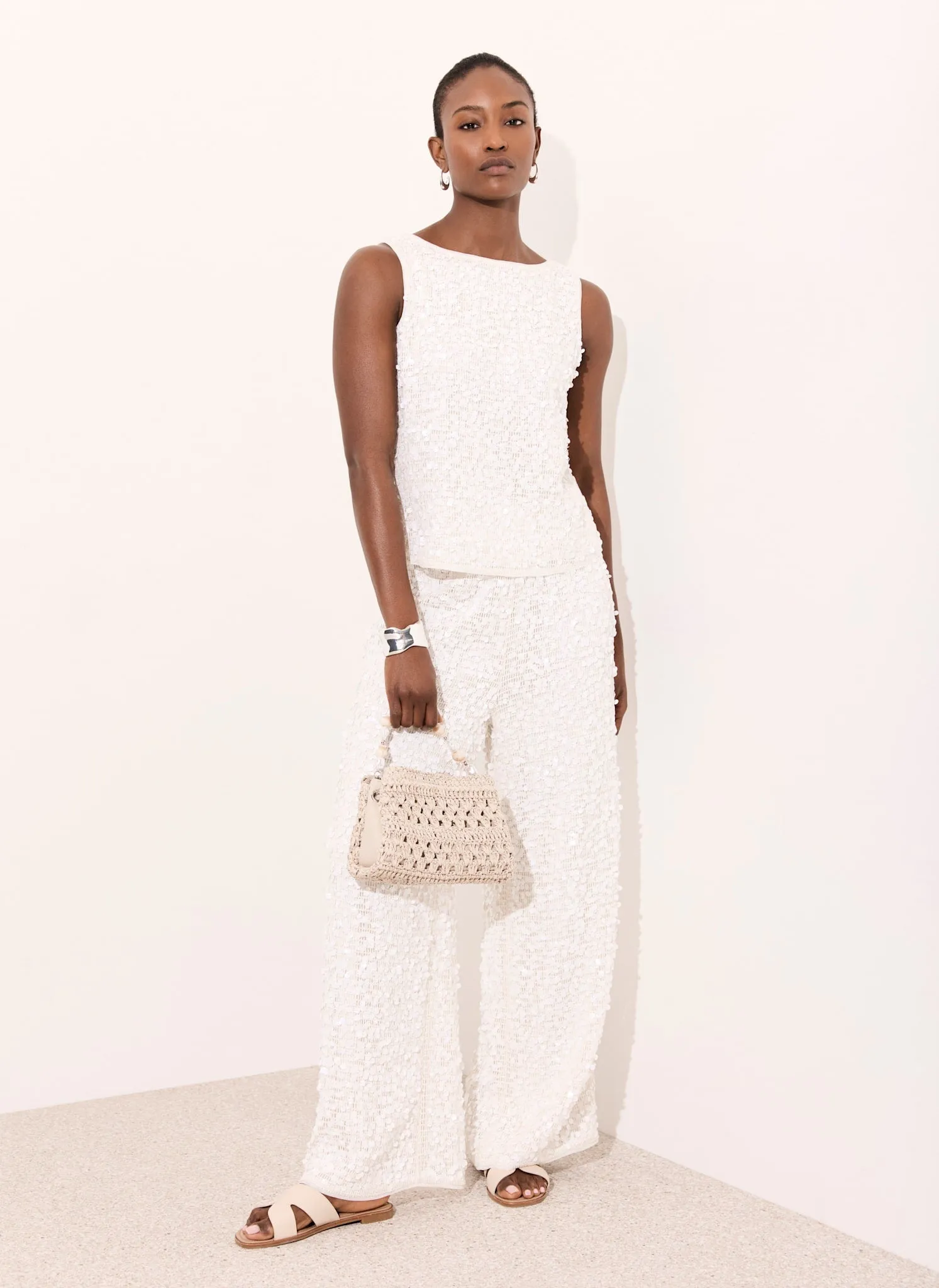 White Sequin Wide Beach Trousers sold by Mint Velvet product image thumbnail 5