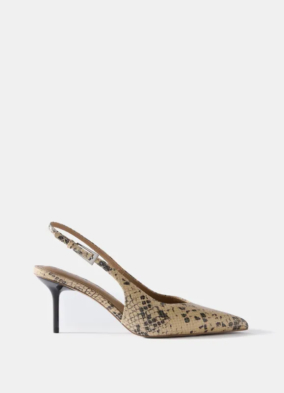 Tori Neutral Snake Print Leather Heels made by Mint Velvet