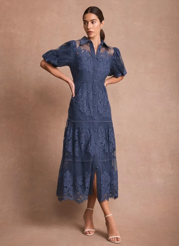 Blue Lace Midi Shirt Dress sold by Mint Velvet