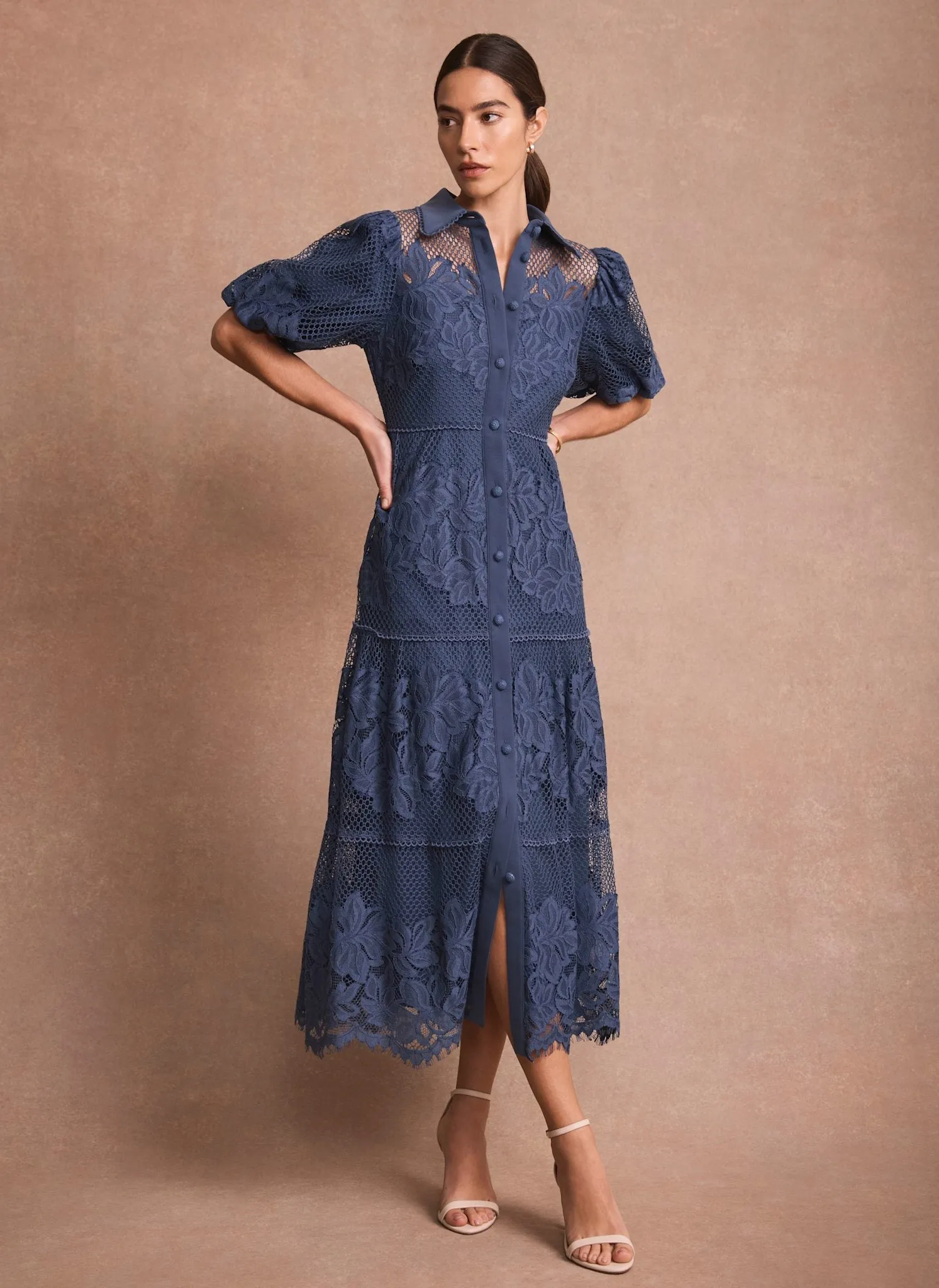 Blue Lace Midi Shirt Dress sold by Mint Velvet