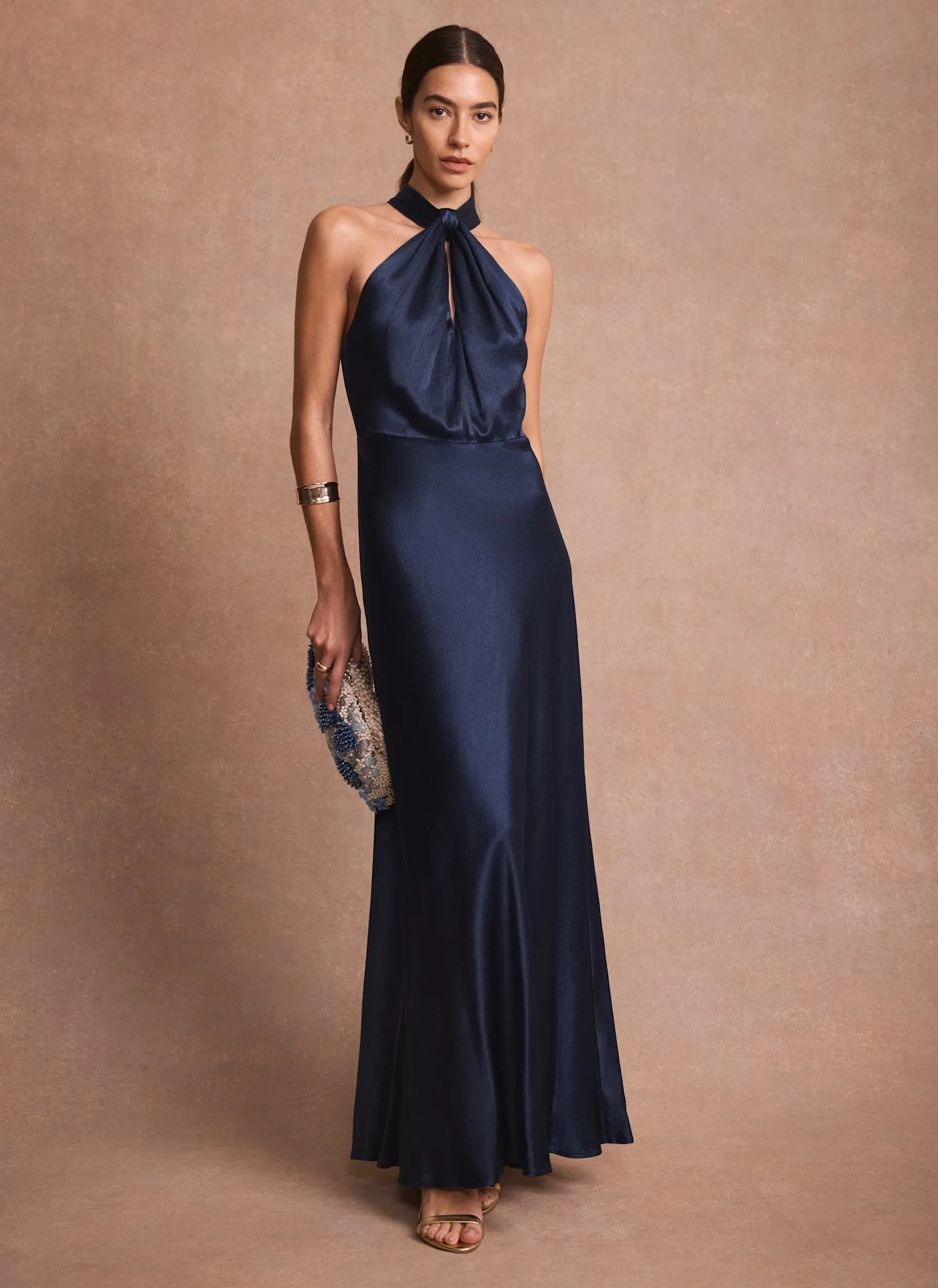 Navy Satin Halter Maxi Dress sold by Mint Velvet product image thumbnail 3