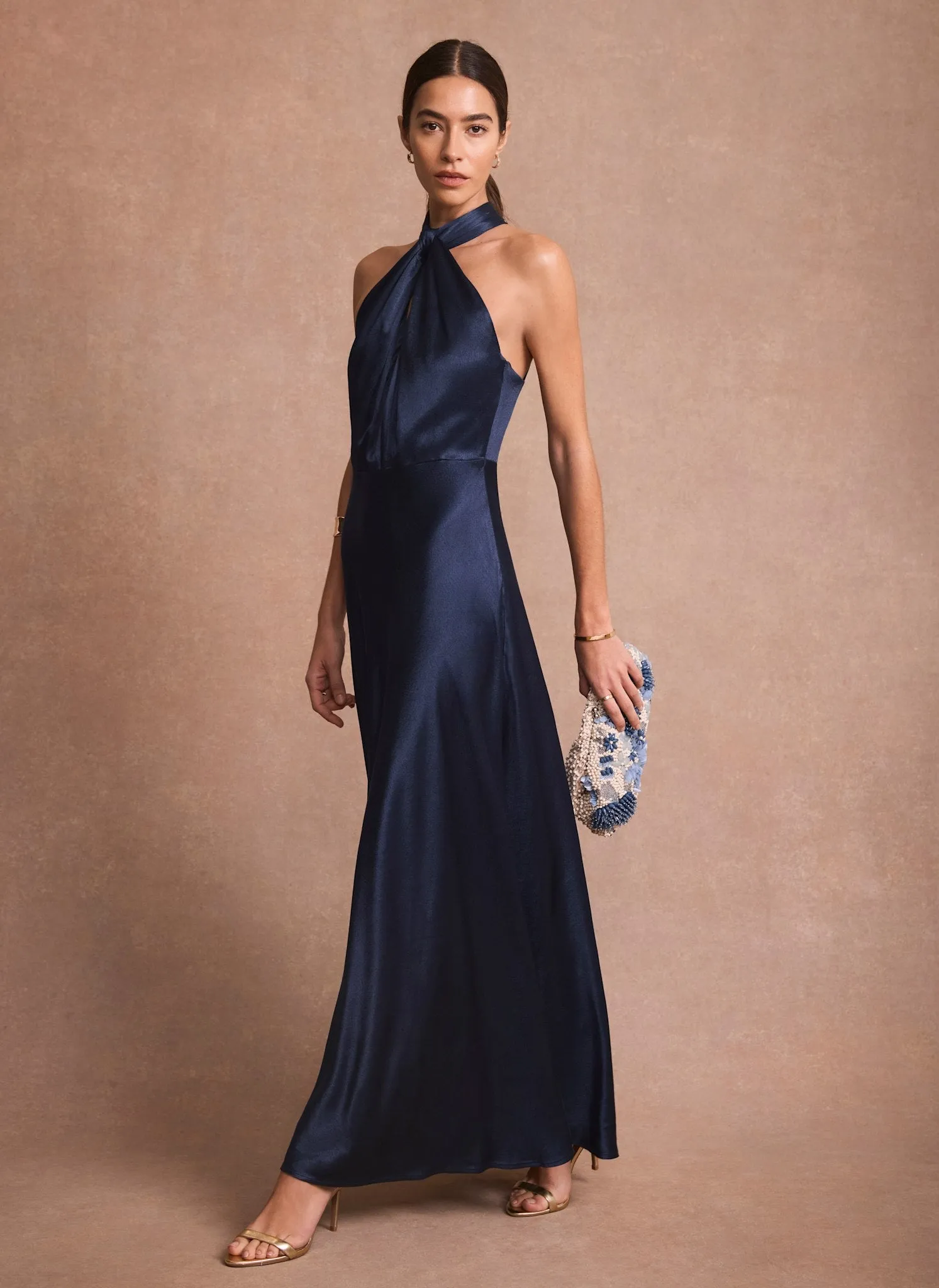 Navy Satin Halter Maxi Dress sold by Mint Velvet product image thumbnail 2