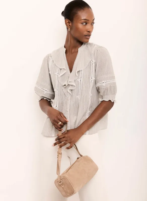 Cotton Stripe Ruffle Blouse sold by Mint Velvet