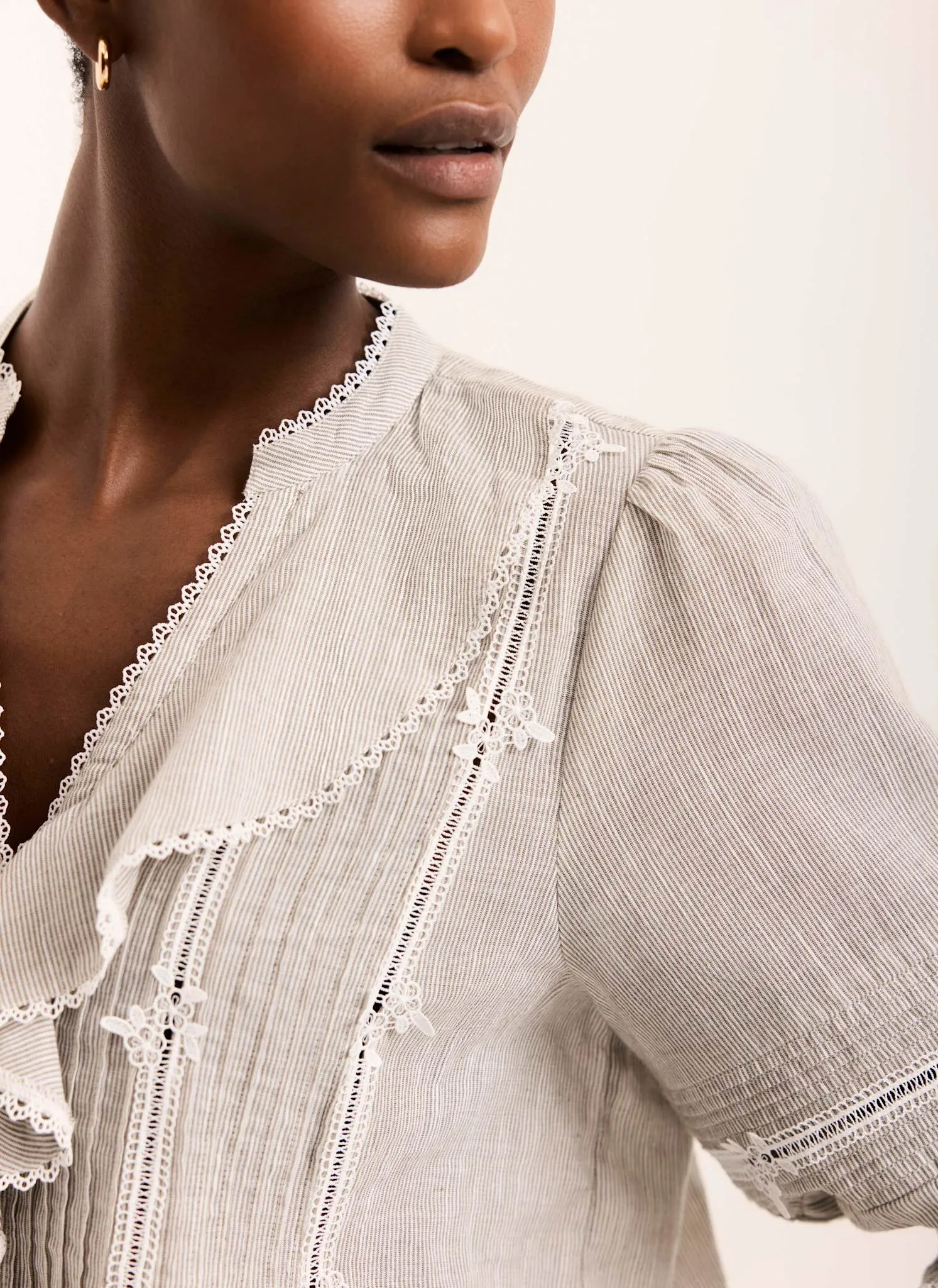 Cotton Stripe Ruffle Blouse sold by Mint Velvet product image thumbnail 4