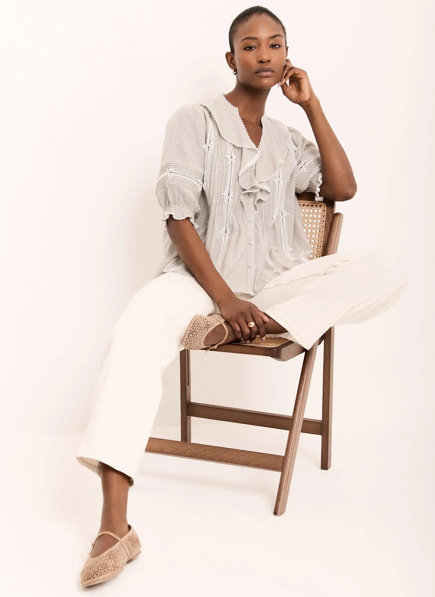 Cotton Stripe Ruffle Blouse sold by Mint Velvet product image thumbnail 5