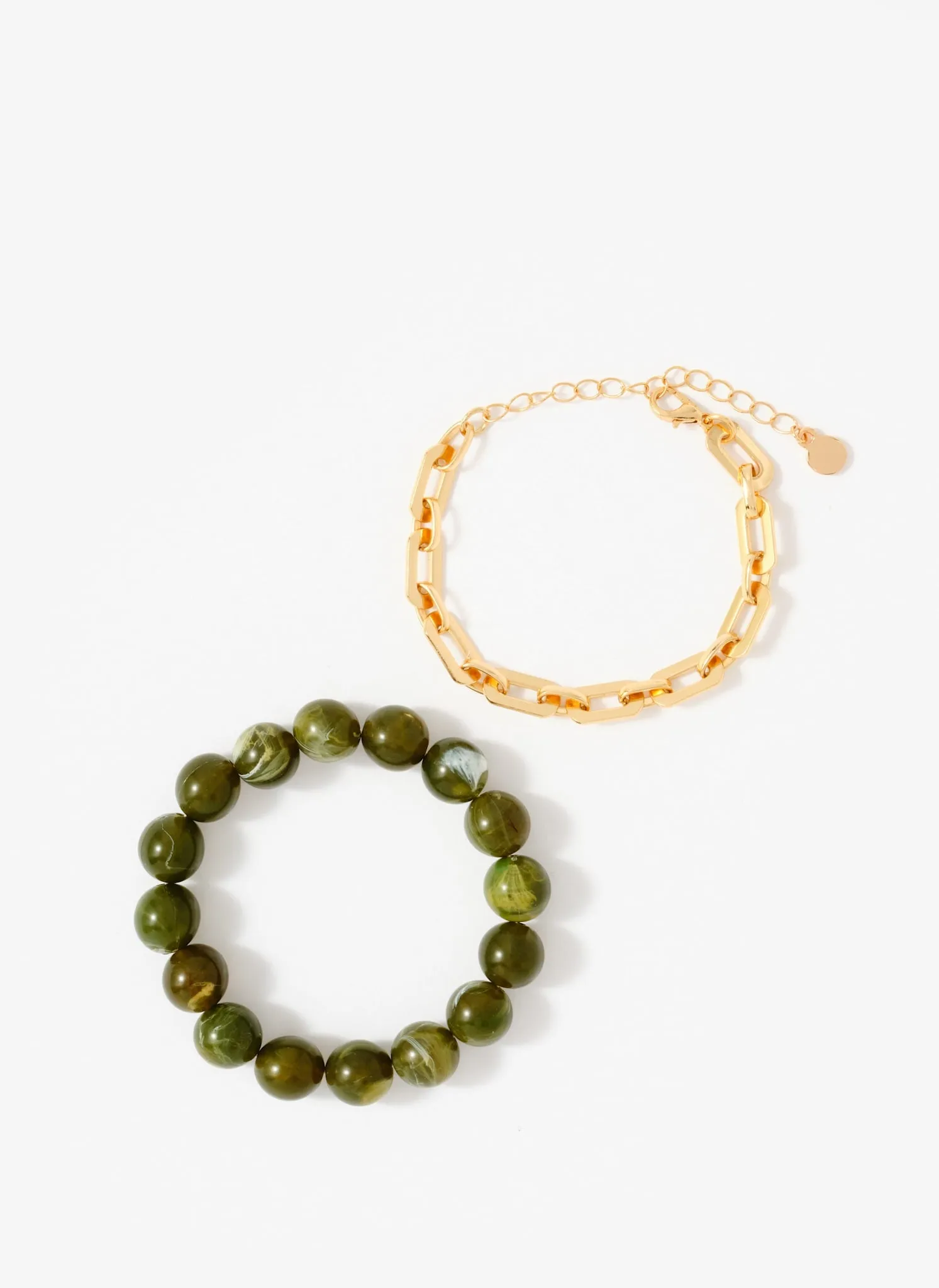 Green Beaded and Chain Layer Bracelet sold by Mint Velvet