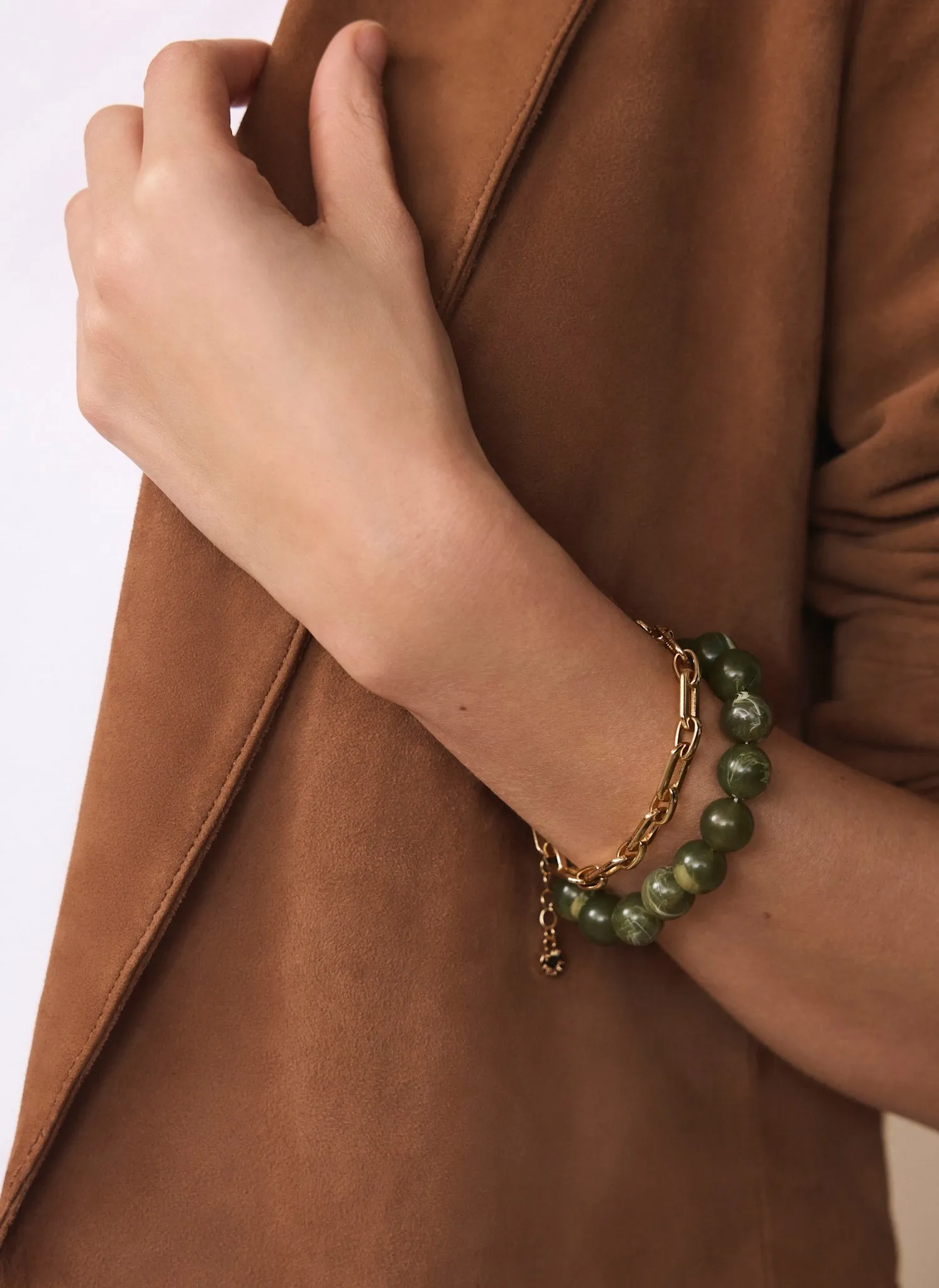 Green Beaded and Chain Layer Bracelet sold by Mint Velvet product image thumbnail 2