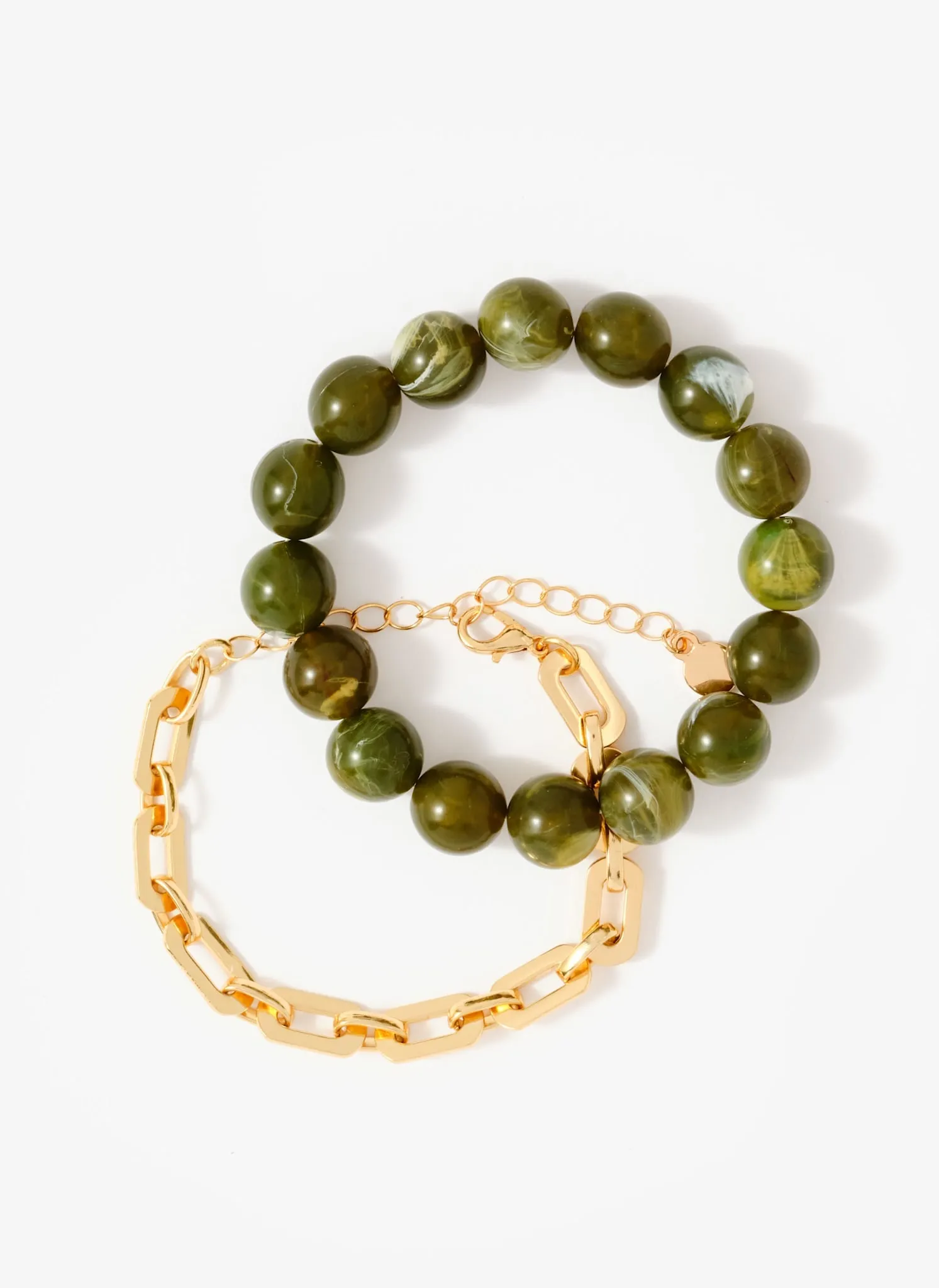 Green Beaded and Chain Layer Bracelet sold by Mint Velvet product image thumbnail 3