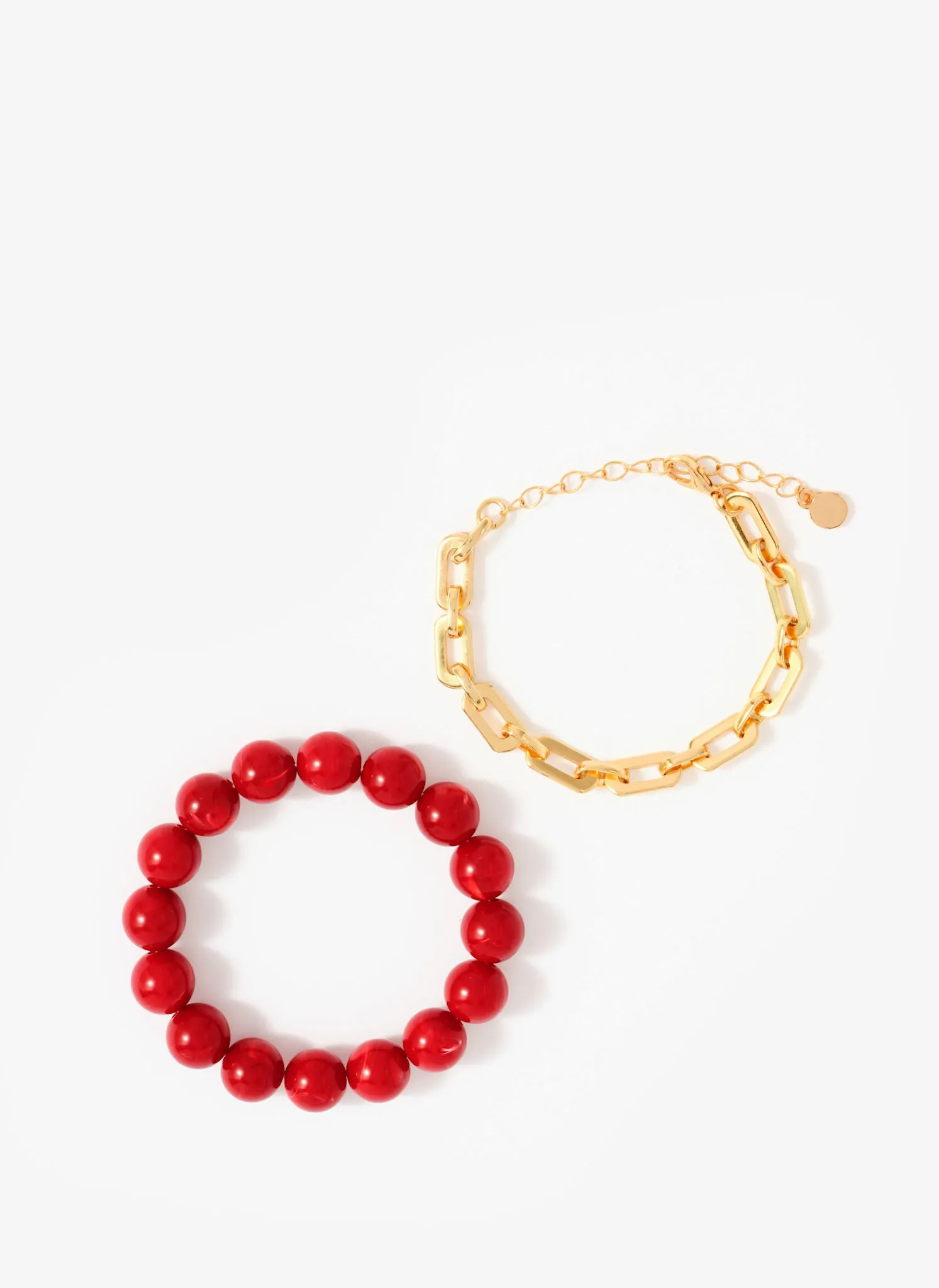 Red Beaded and Chain Layer Bracelet sold by Mint Velvet