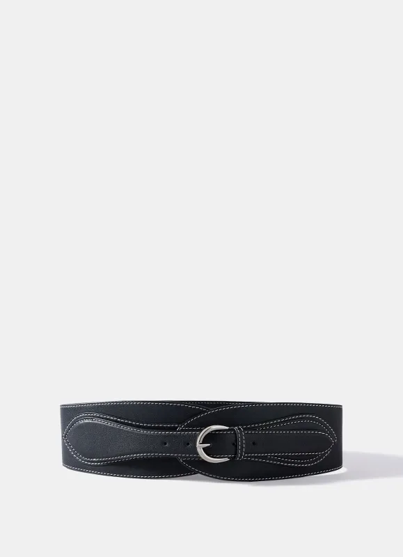 Black Leather Wide Waist Belt sold by Mint Velvet