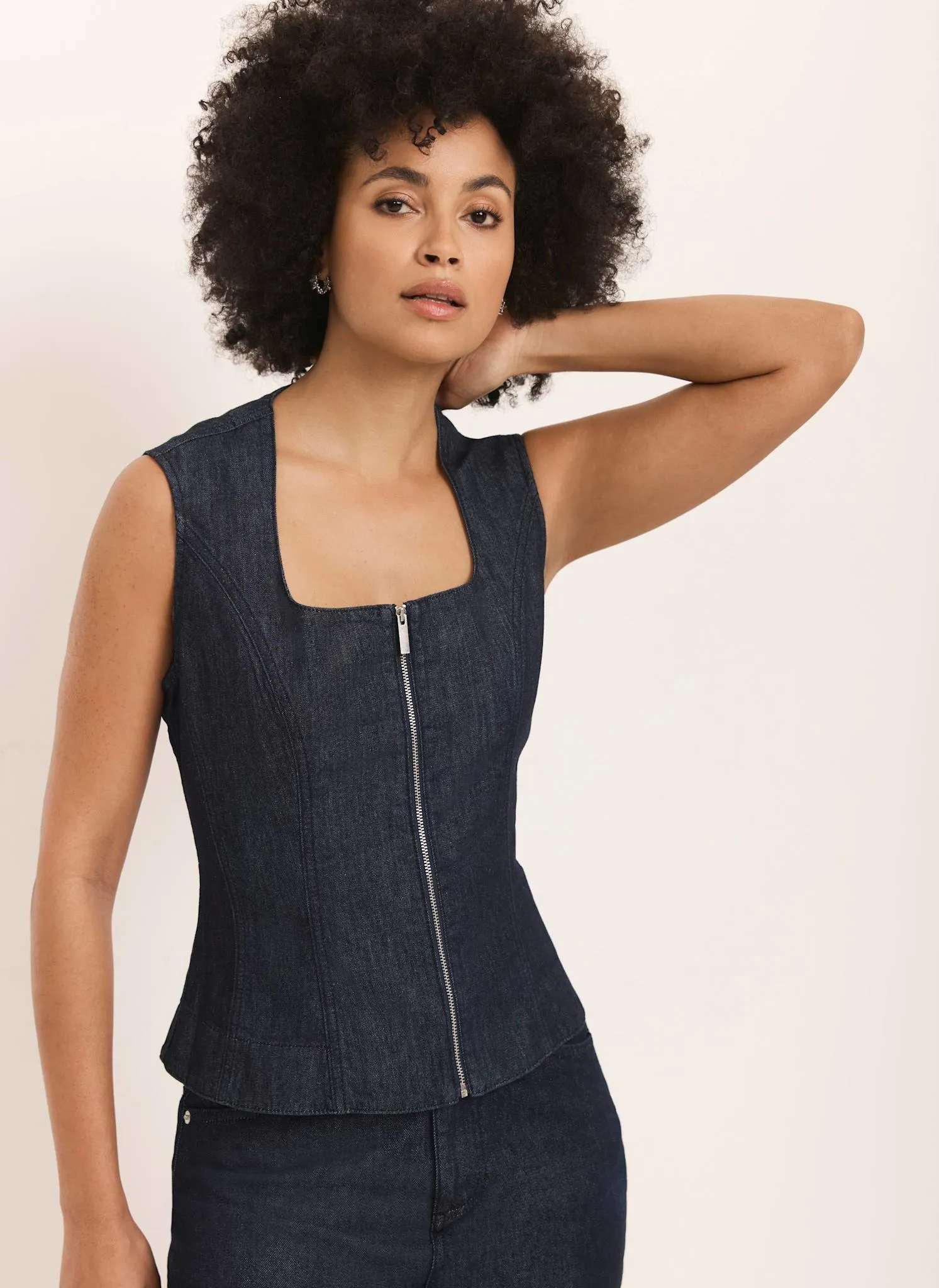 Dark Indigo Denim Zip Detail Top sold by Mint Velvet product image thumbnail 3