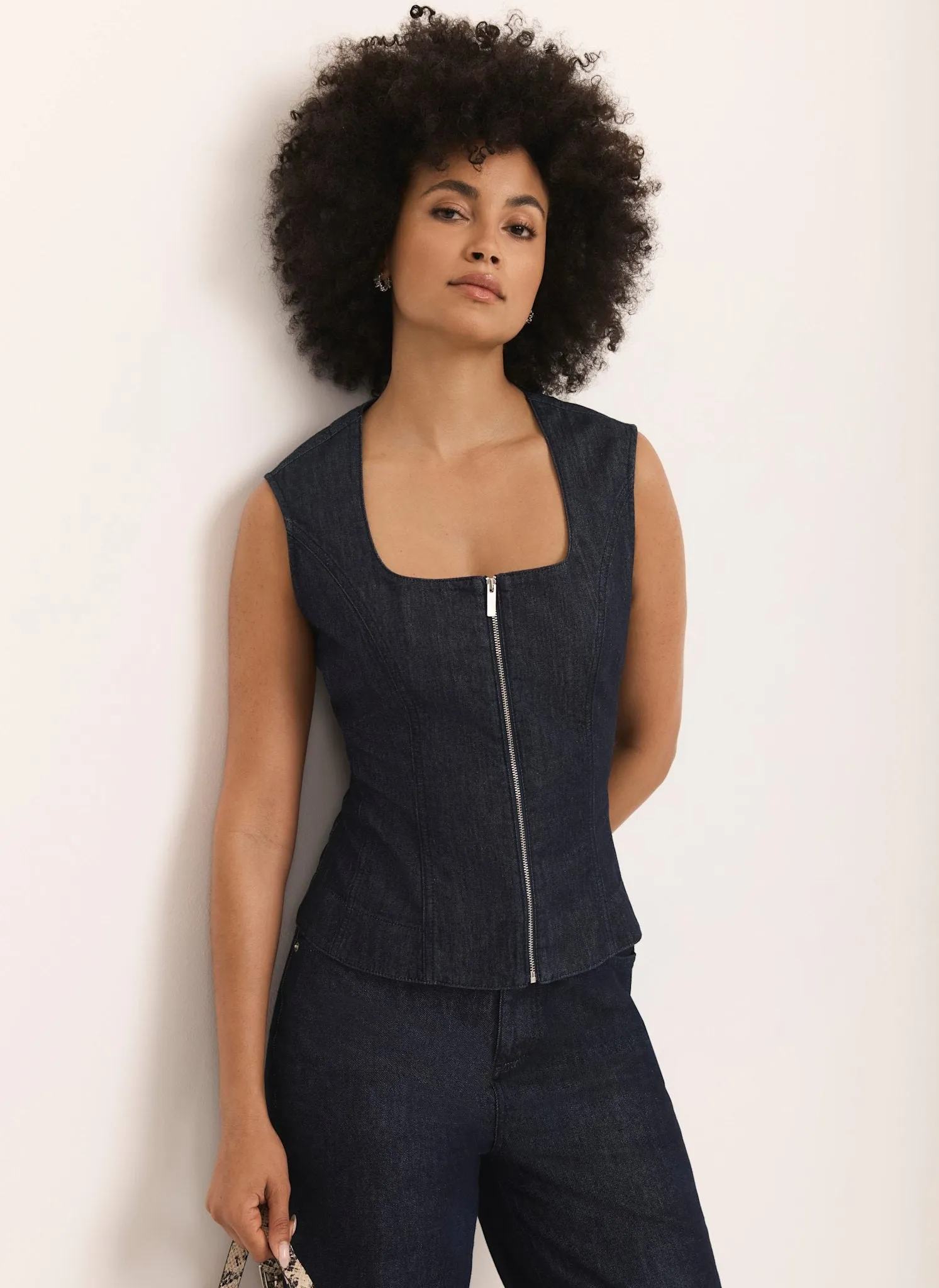 Dark Indigo Denim Zip Detail Top sold by Mint Velvet
