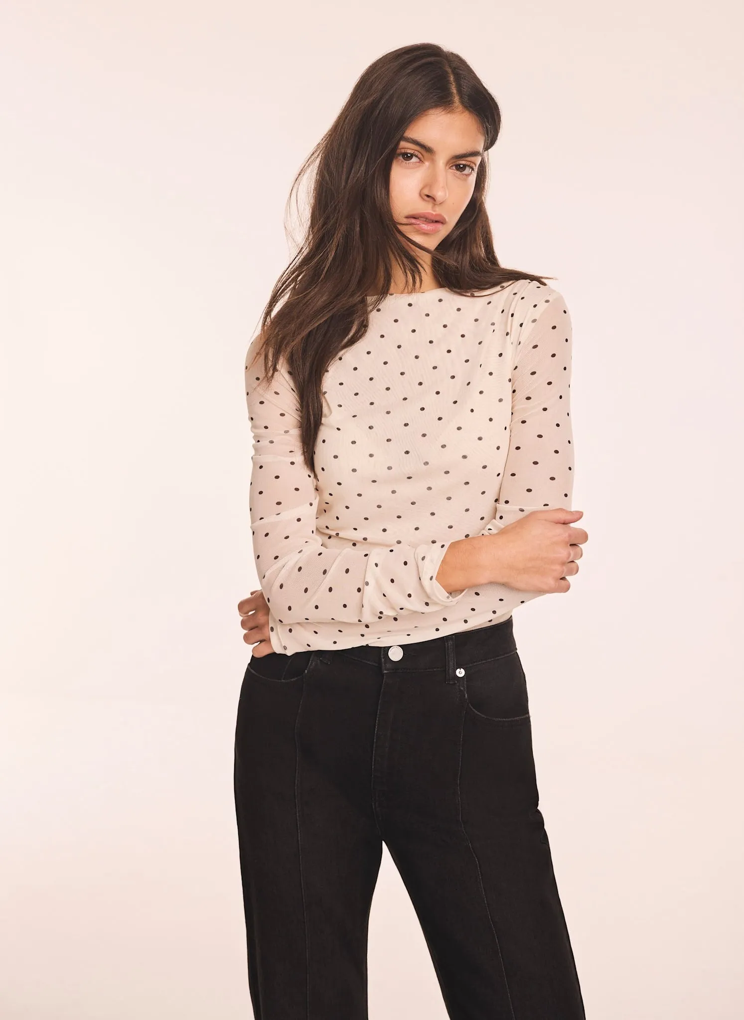 Cream Polka Dot Print Mesh Top sold by Mint Velvet product image thumbnail 2