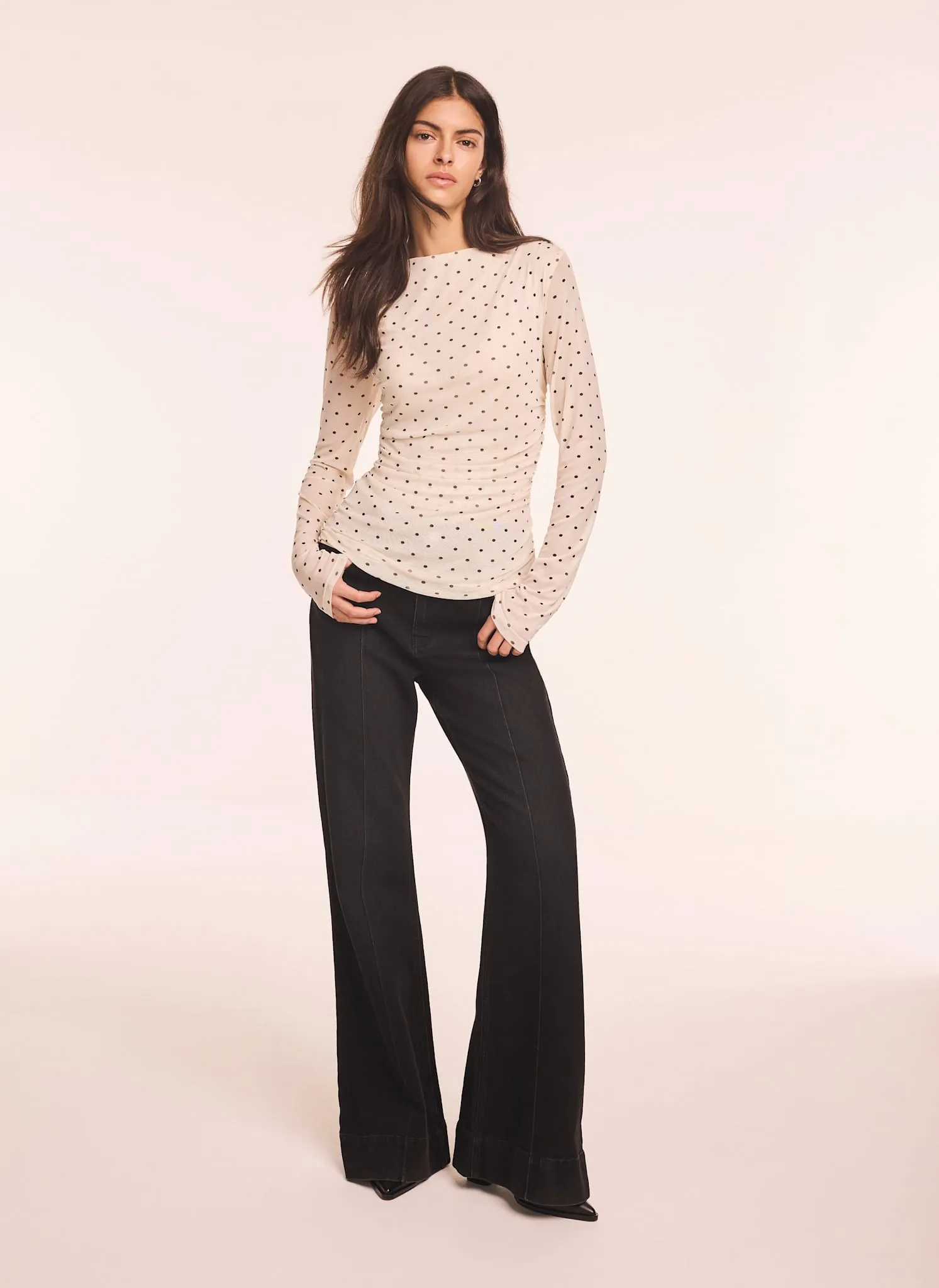 Cream Polka Dot Print Mesh Top sold by Mint Velvet product image thumbnail 3