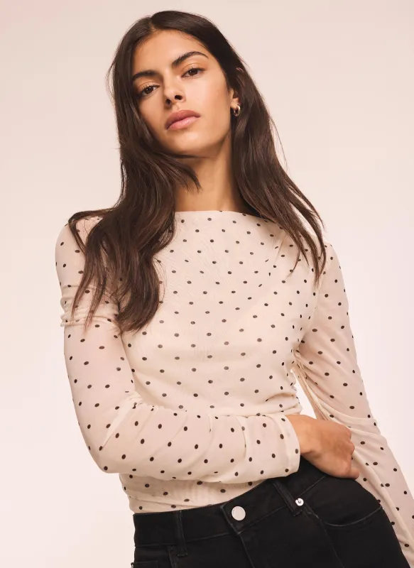 Cream Polka Dot Print Mesh Top sold by Mint Velvet