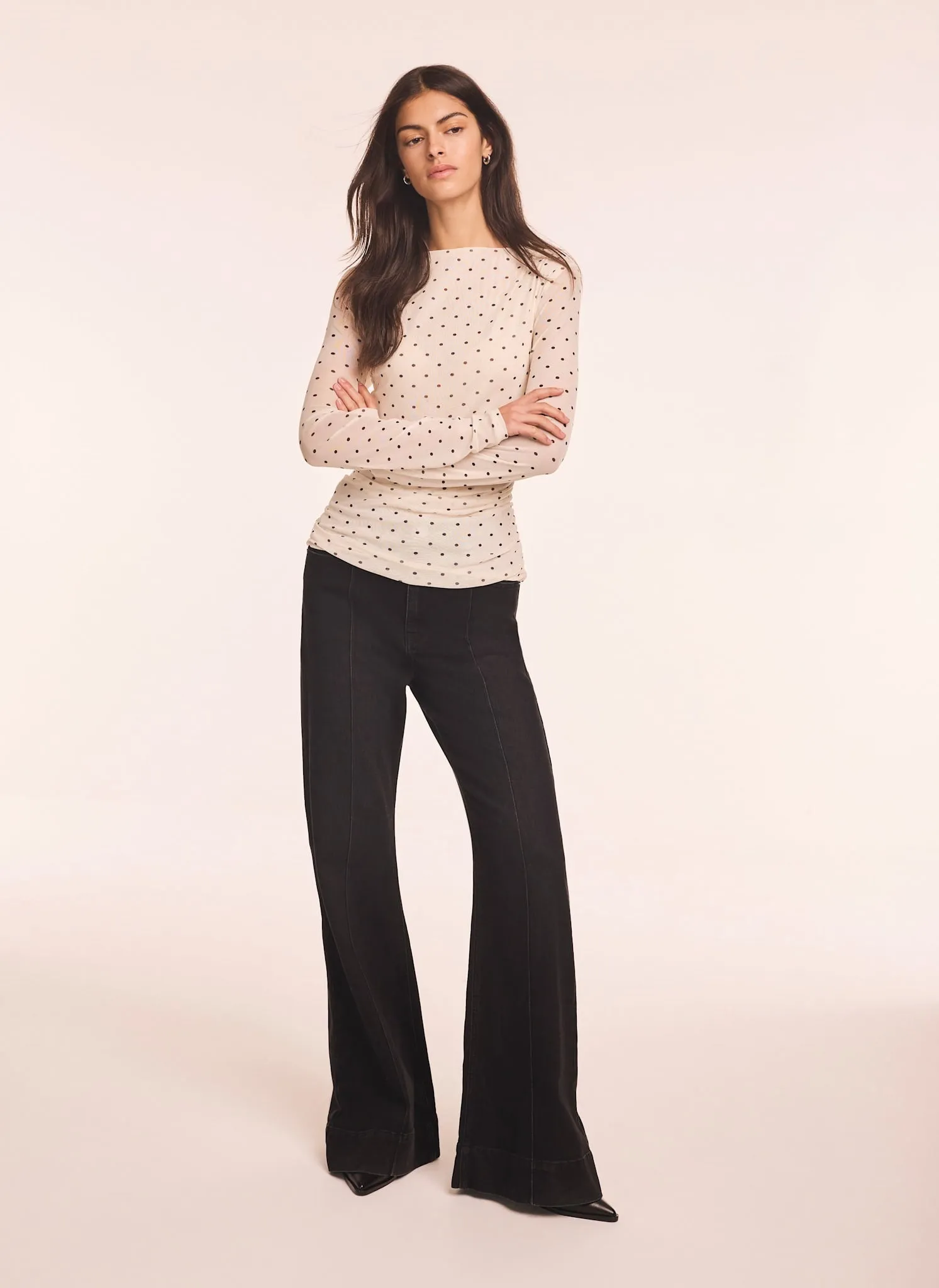 Cream Polka Dot Print Mesh Top sold by Mint Velvet product image thumbnail 5