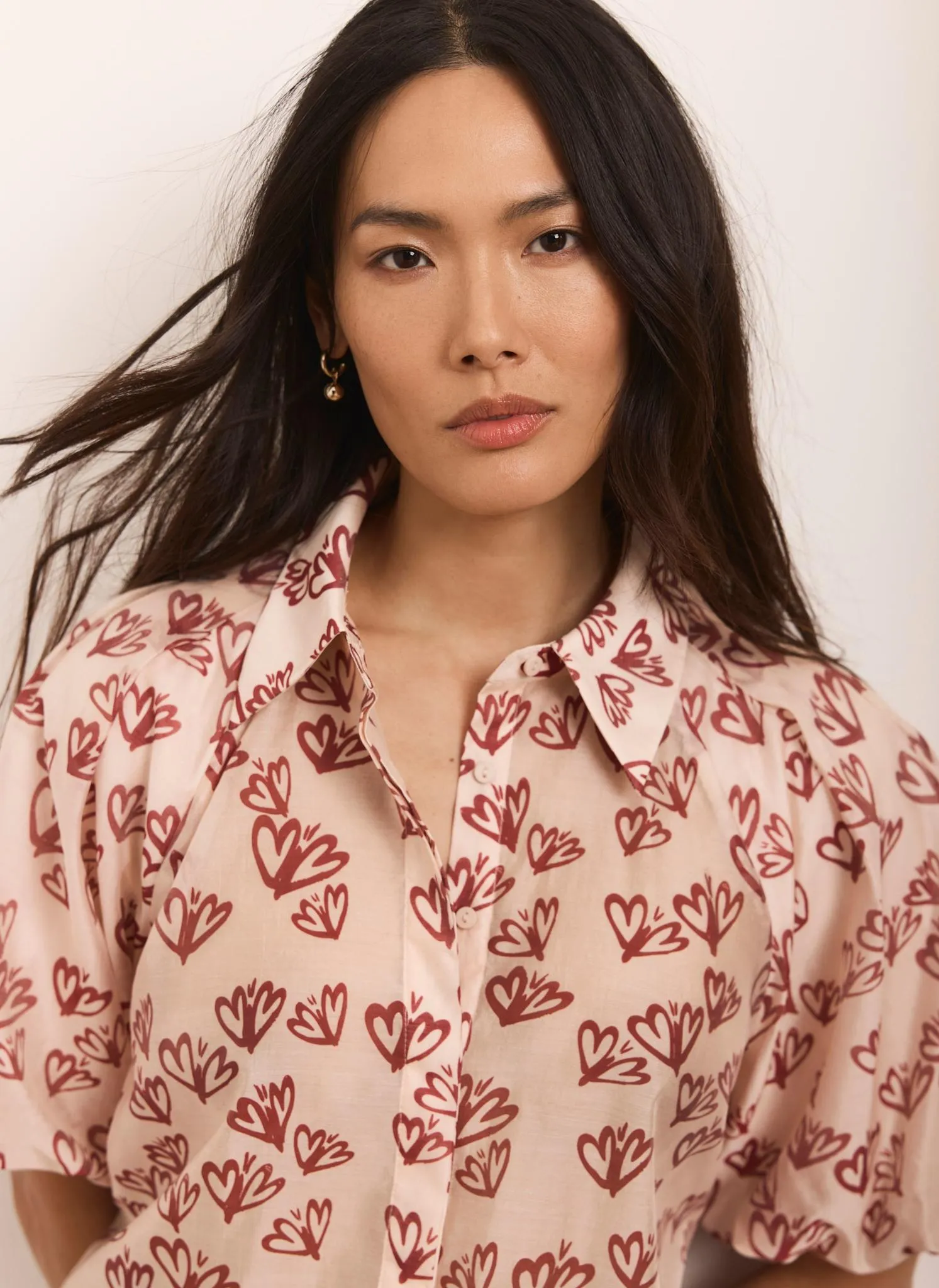 Pink Heart Print Puff Sleeve Shirt sold by Mint Velvet product image thumbnail 4