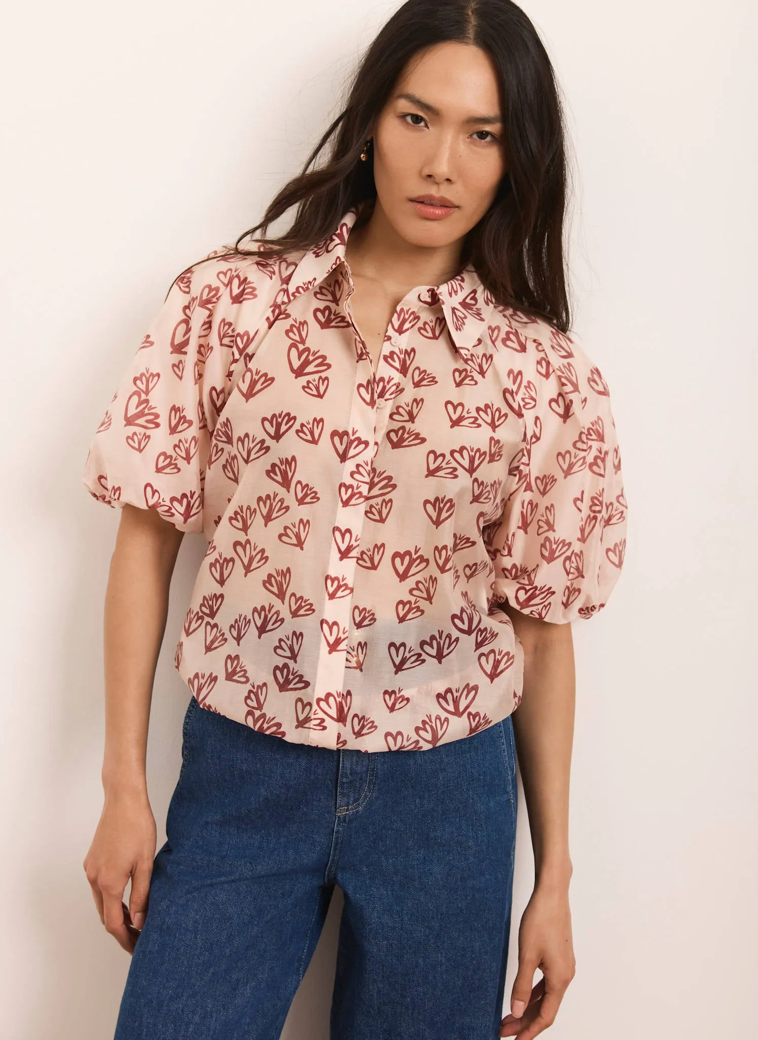 Pink Heart Print Puff Sleeve Shirt sold by Mint Velvet product image thumbnail 5