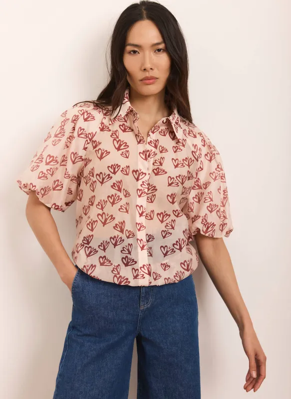 Pink Heart Print Puff Sleeve Shirt sold by Mint Velvet