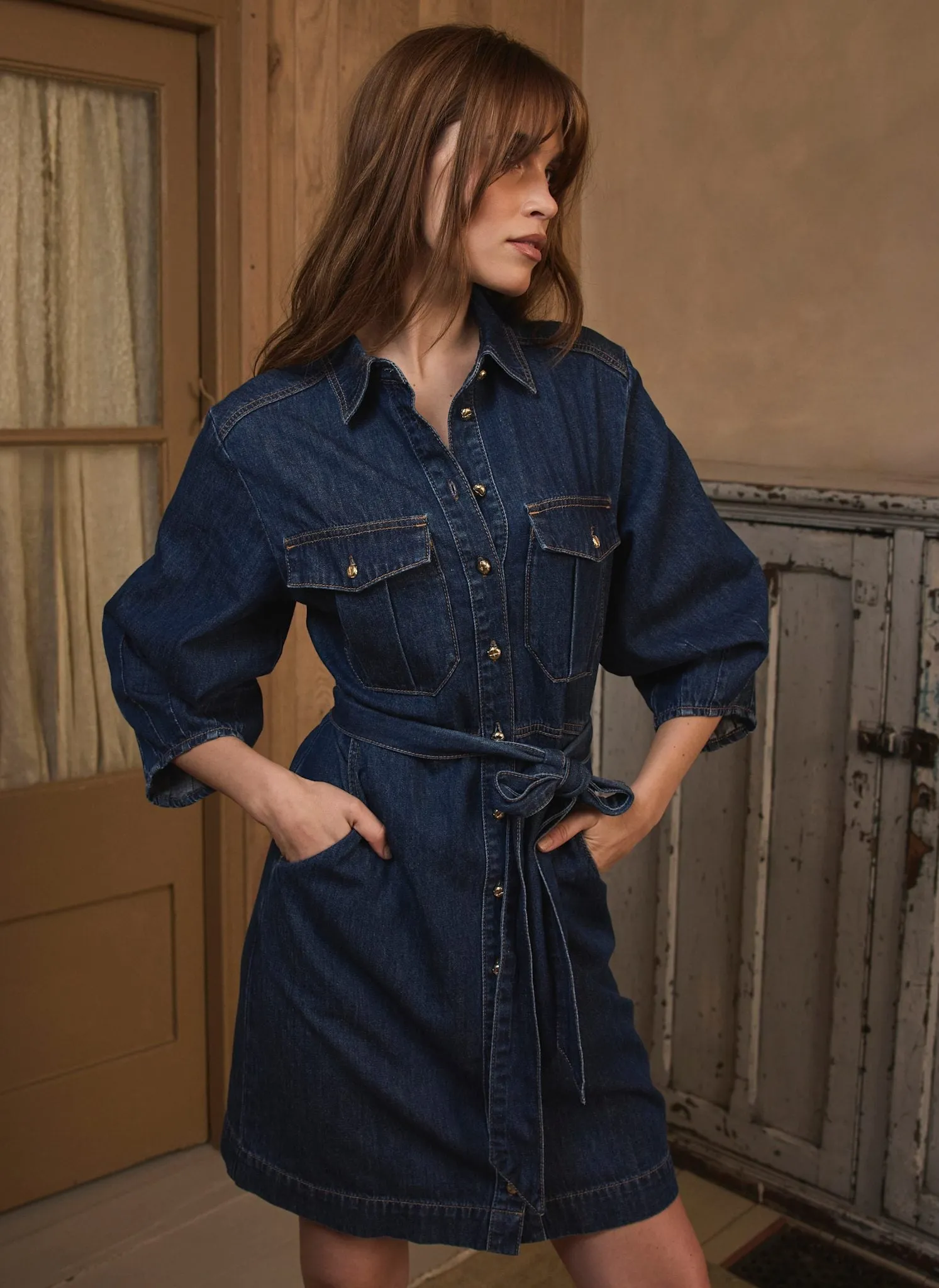 Mid Indigo Denim Mini Shirt Dress sold by Mint Velvet product image thumbnail 2