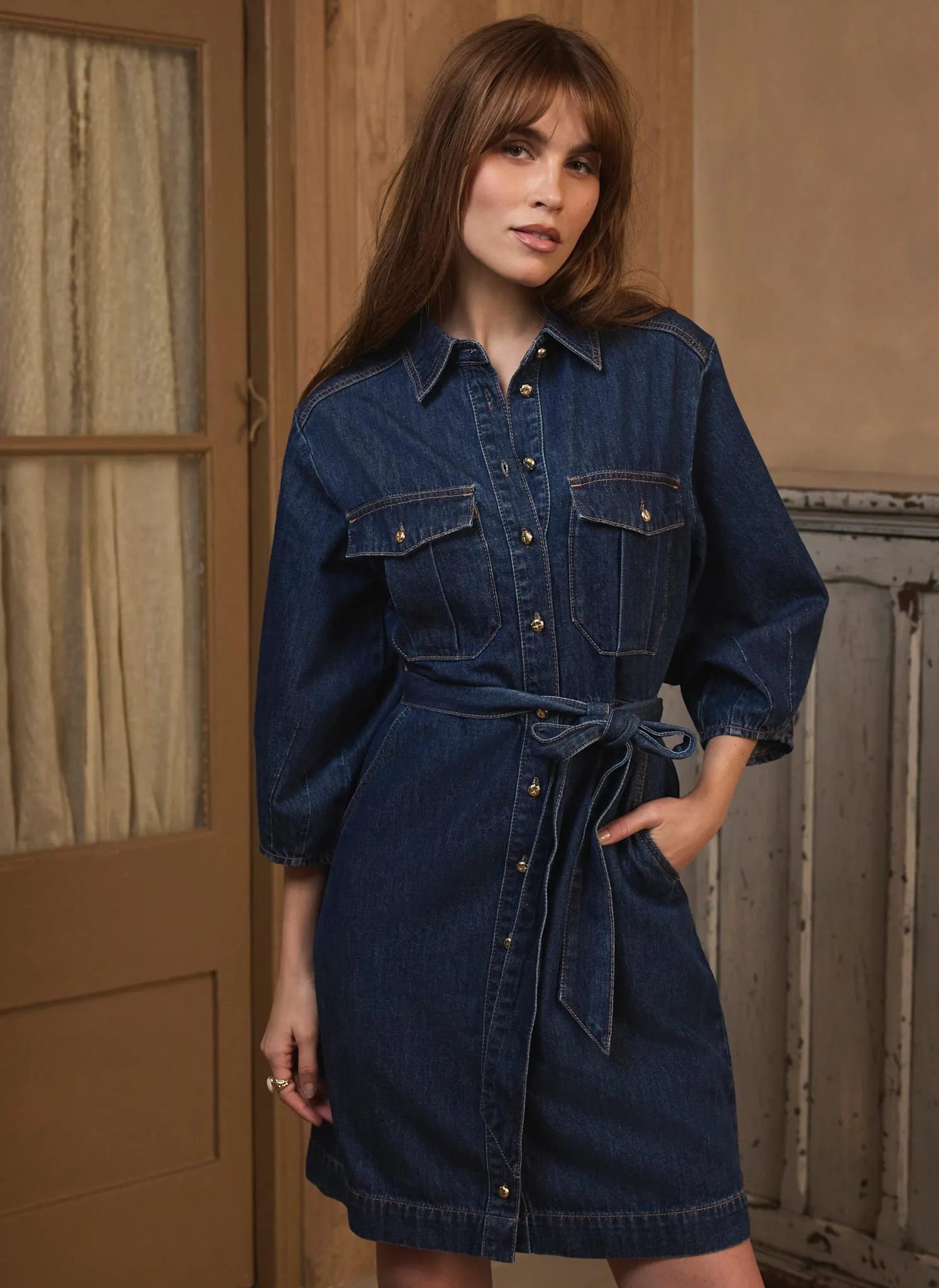 Mid Indigo Denim Mini Shirt Dress sold by Mint Velvet product image thumbnail 5