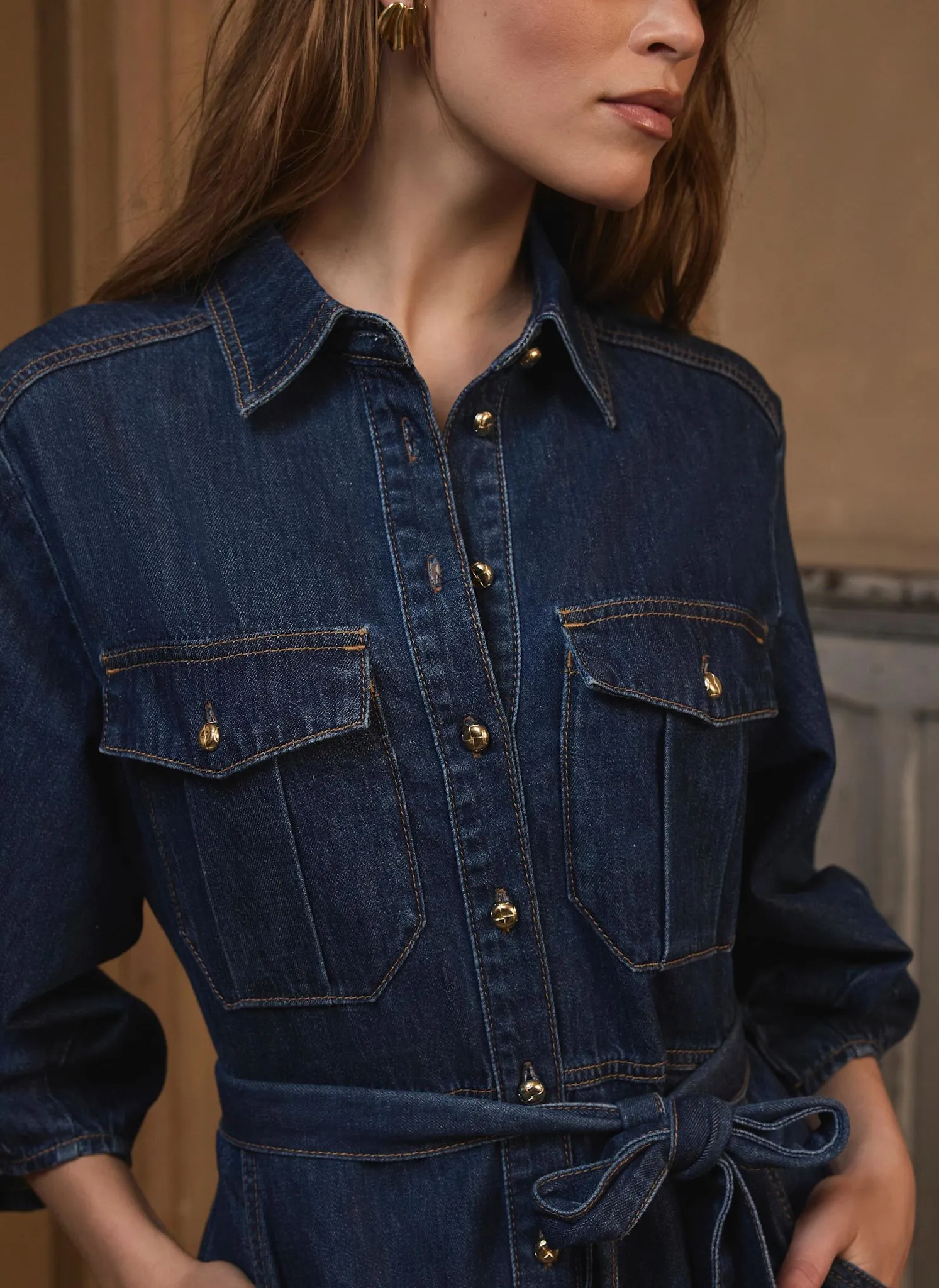 Mid Indigo Denim Mini Shirt Dress sold by Mint Velvet product image thumbnail 4