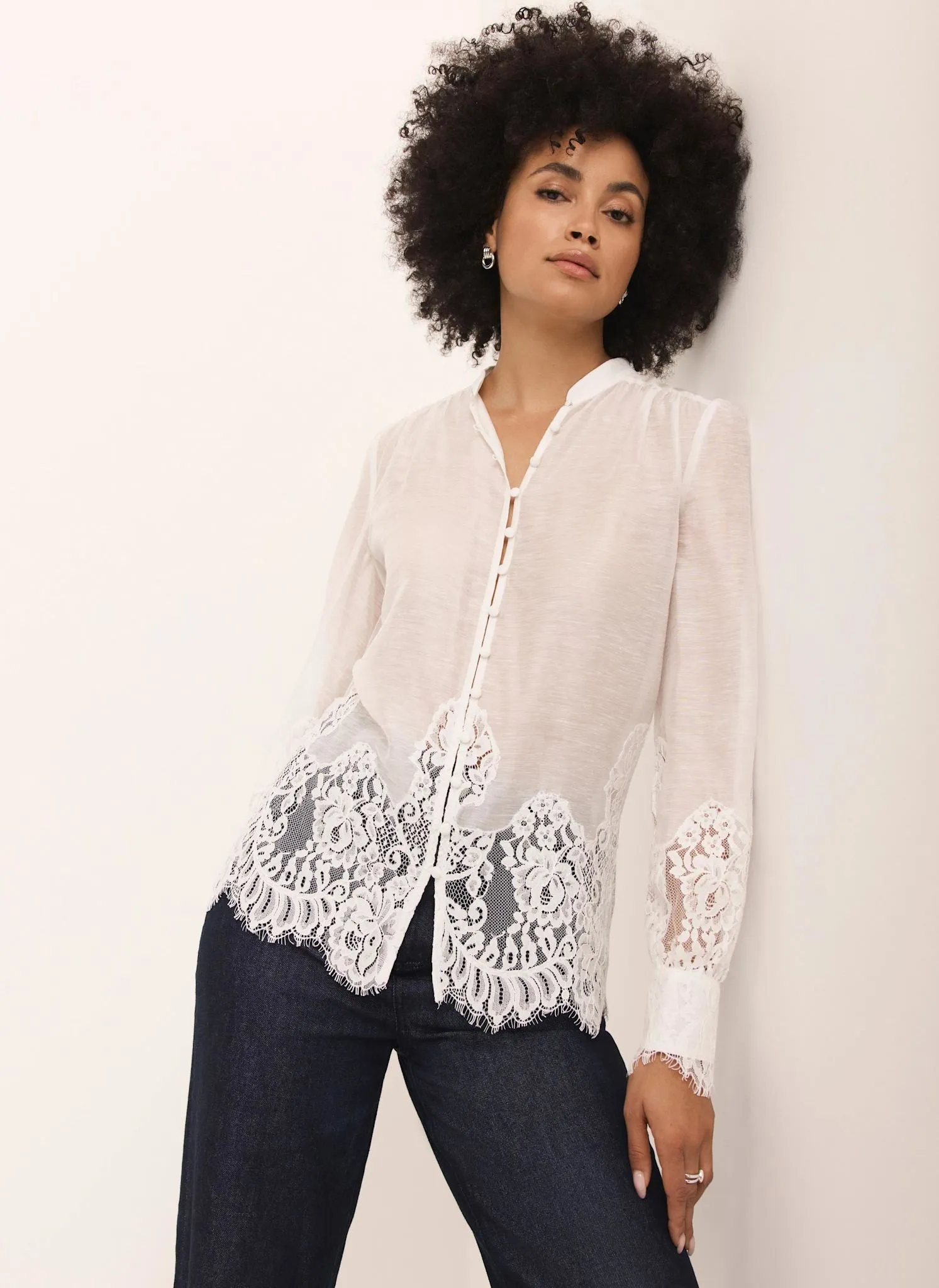 Cream Lace Detail Blouse sold by Mint Velvet product image thumbnail 2