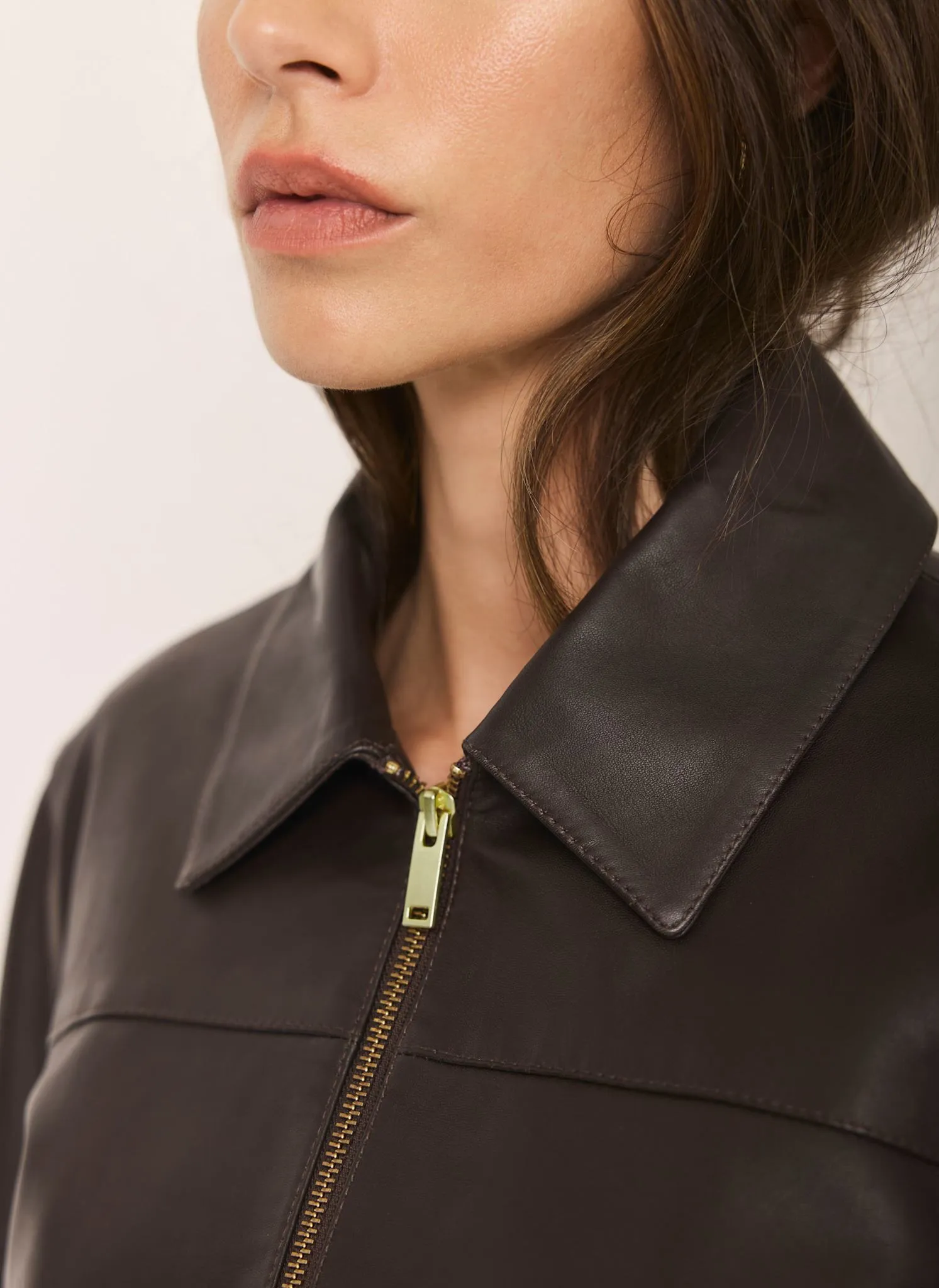 Brown Leather Collared Bomber Jacket sold by Mint Velvet product image thumbnail 5