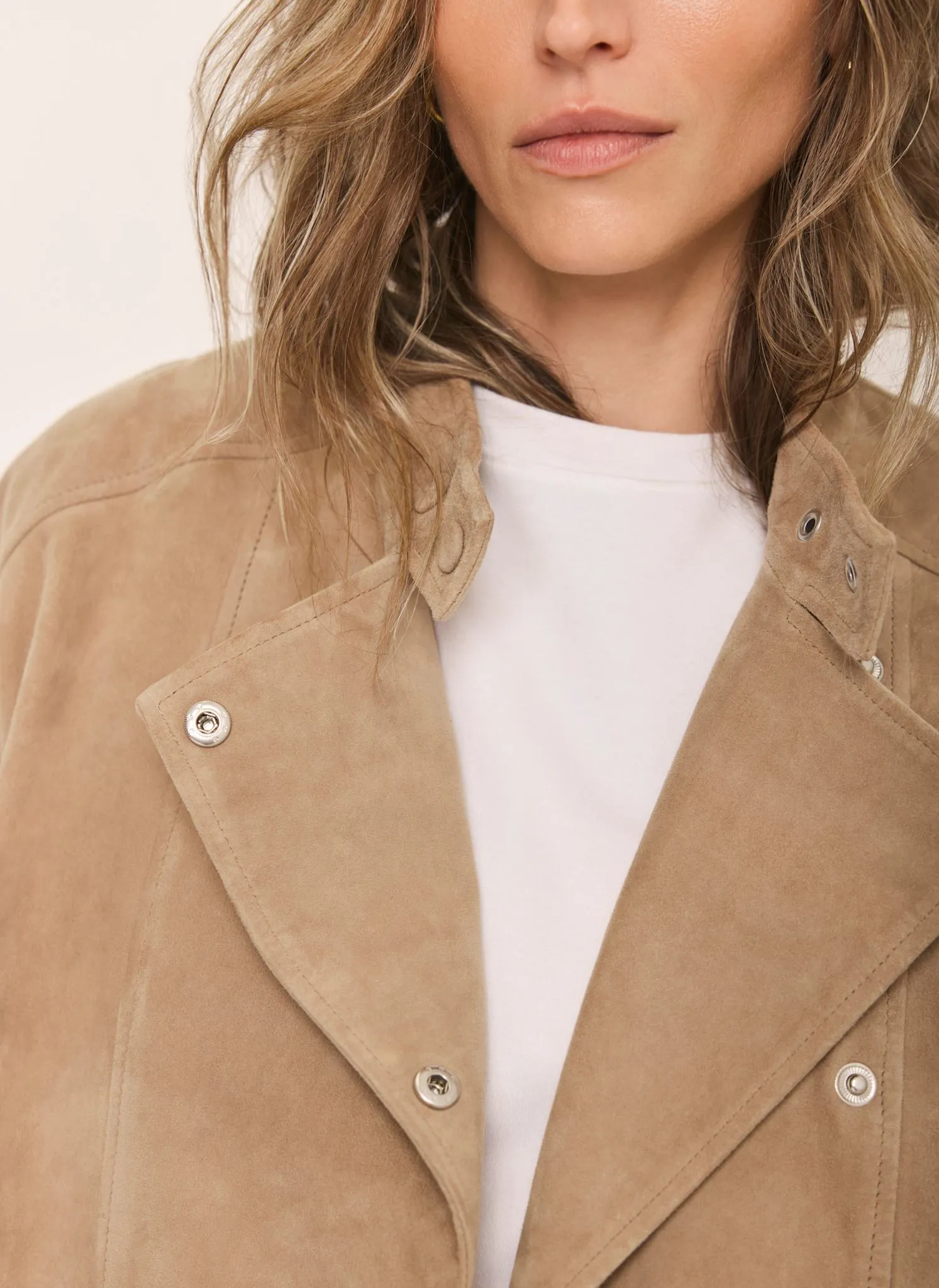Neutral Suede Cropped Pilot Bomber Jacket sold by Mint Velvet product image thumbnail 4