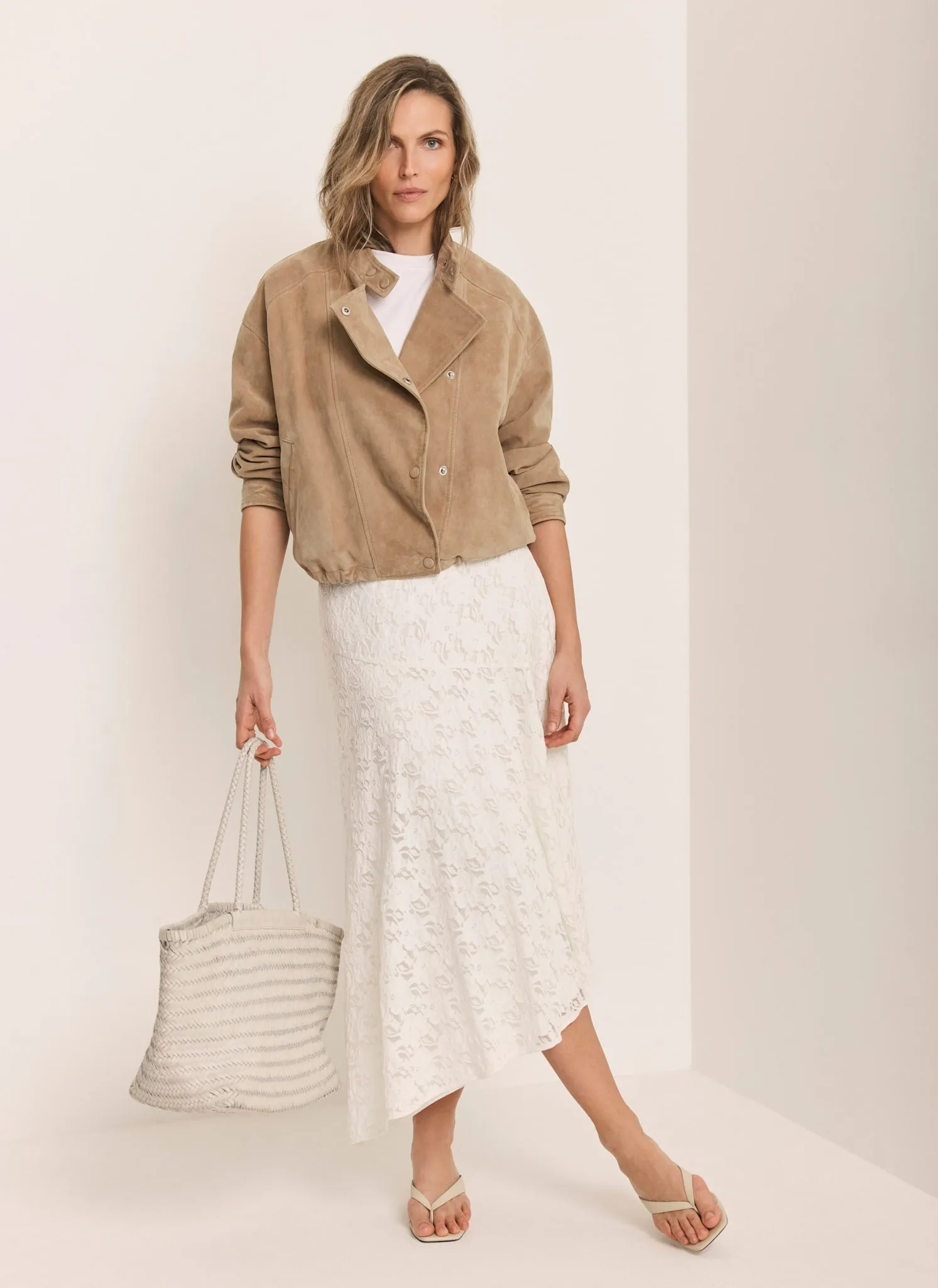 Neutral Suede Cropped Pilot Bomber Jacket sold by Mint Velvet product image thumbnail 3