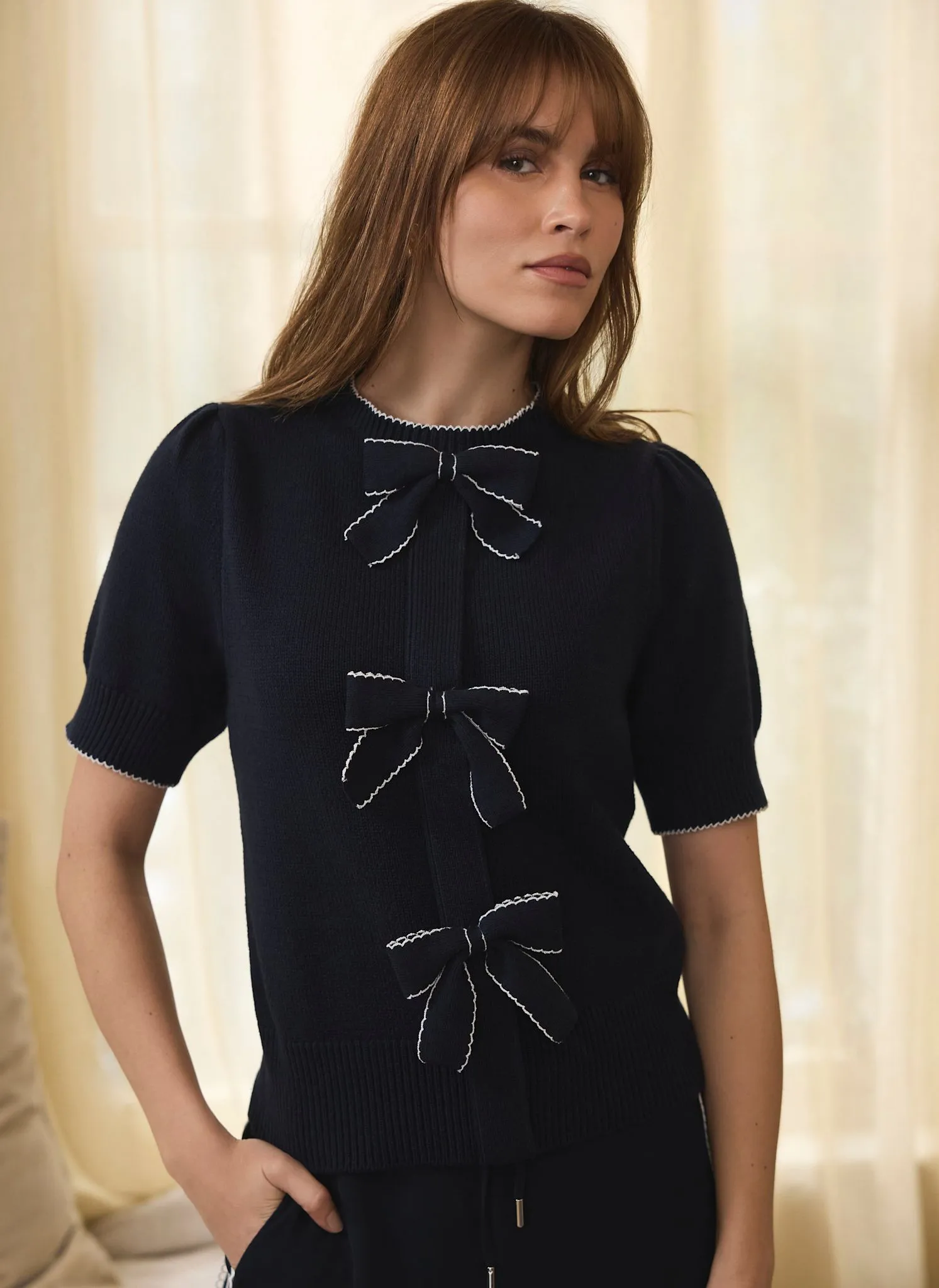 Navy Bow Detail Knit Top sold by Mint Velvet