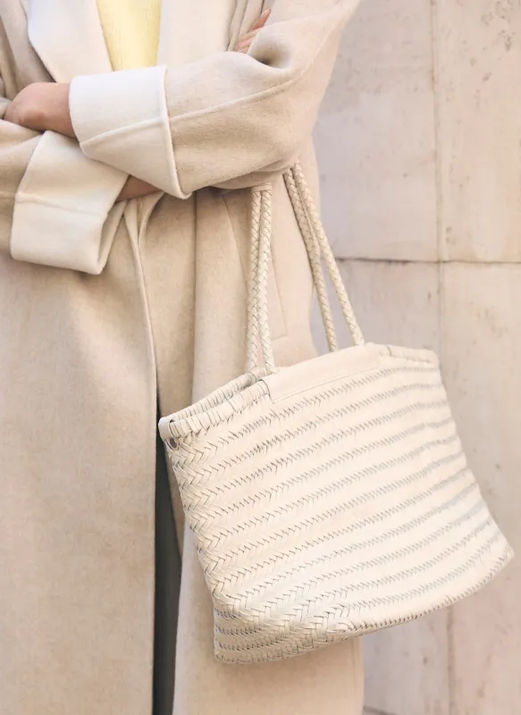 Rae Cream Leather Woven Tote Bag made by Mint Velvet