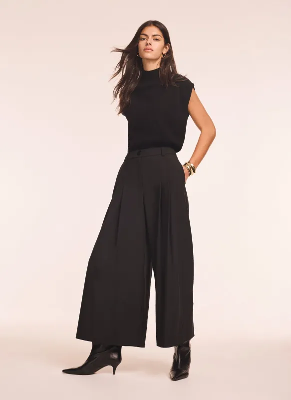 Black Pleat Detail Crop Wide Trousers made by Mint Velvet