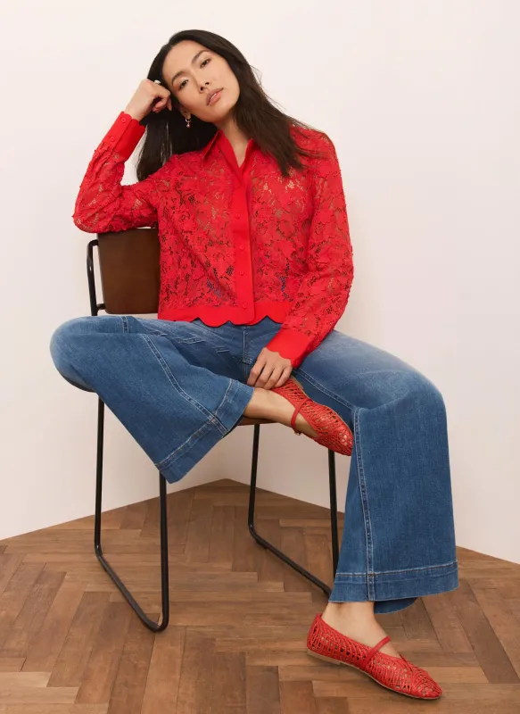 Red Lace Cropped Shirt sold by Mint Velvet