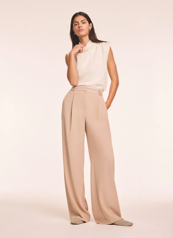 Neutral Waist Detail Wide Trousers made by Mint Velvet