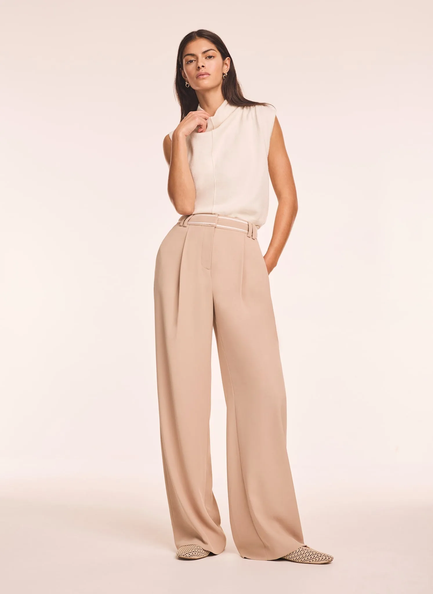 Neutral Waist Detail Wide Trousers sold by Mint Velvet