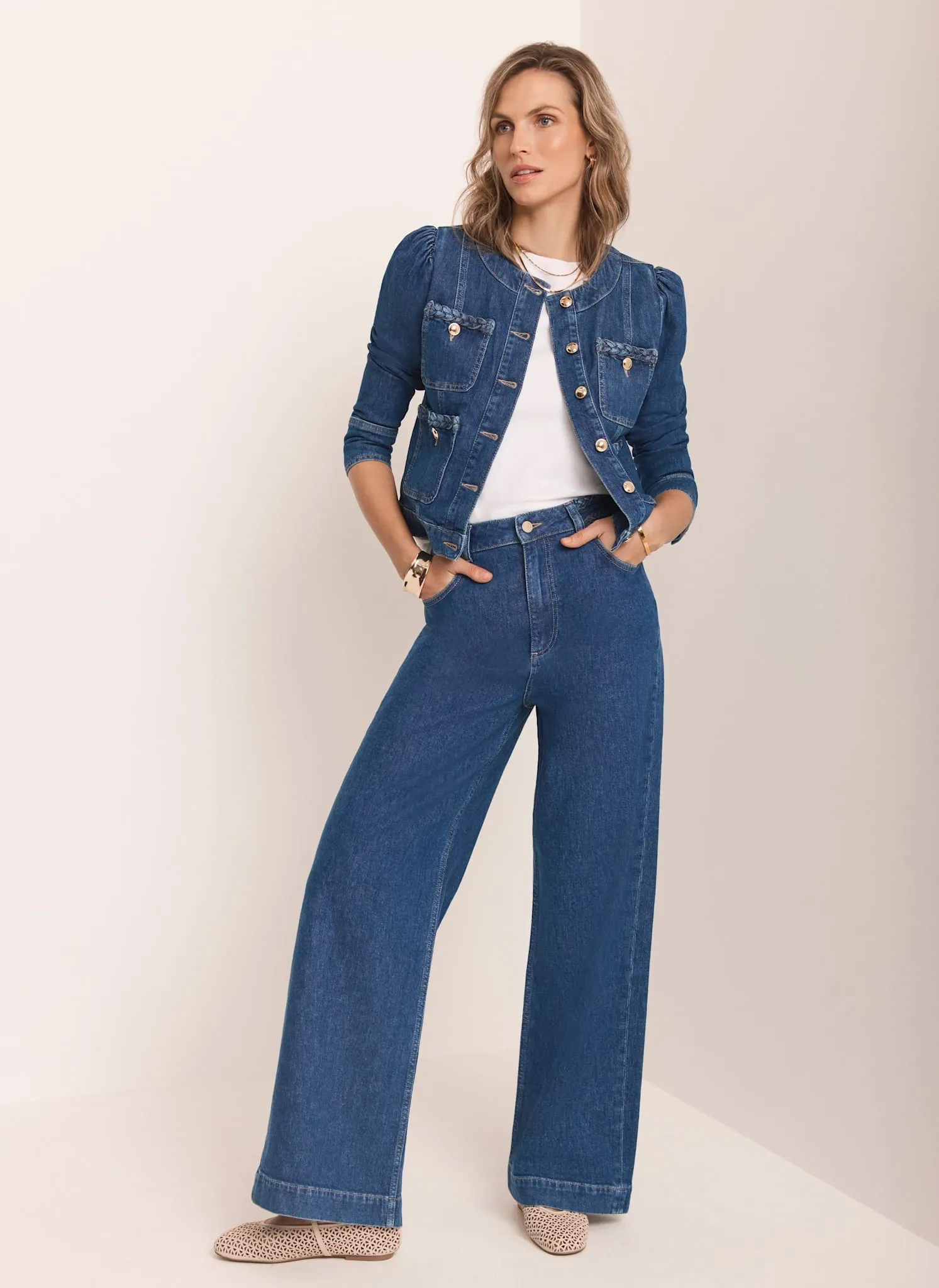 Indigo Denim Plait Detail Wide Jeans sold by Mint Velvet product image thumbnail 3