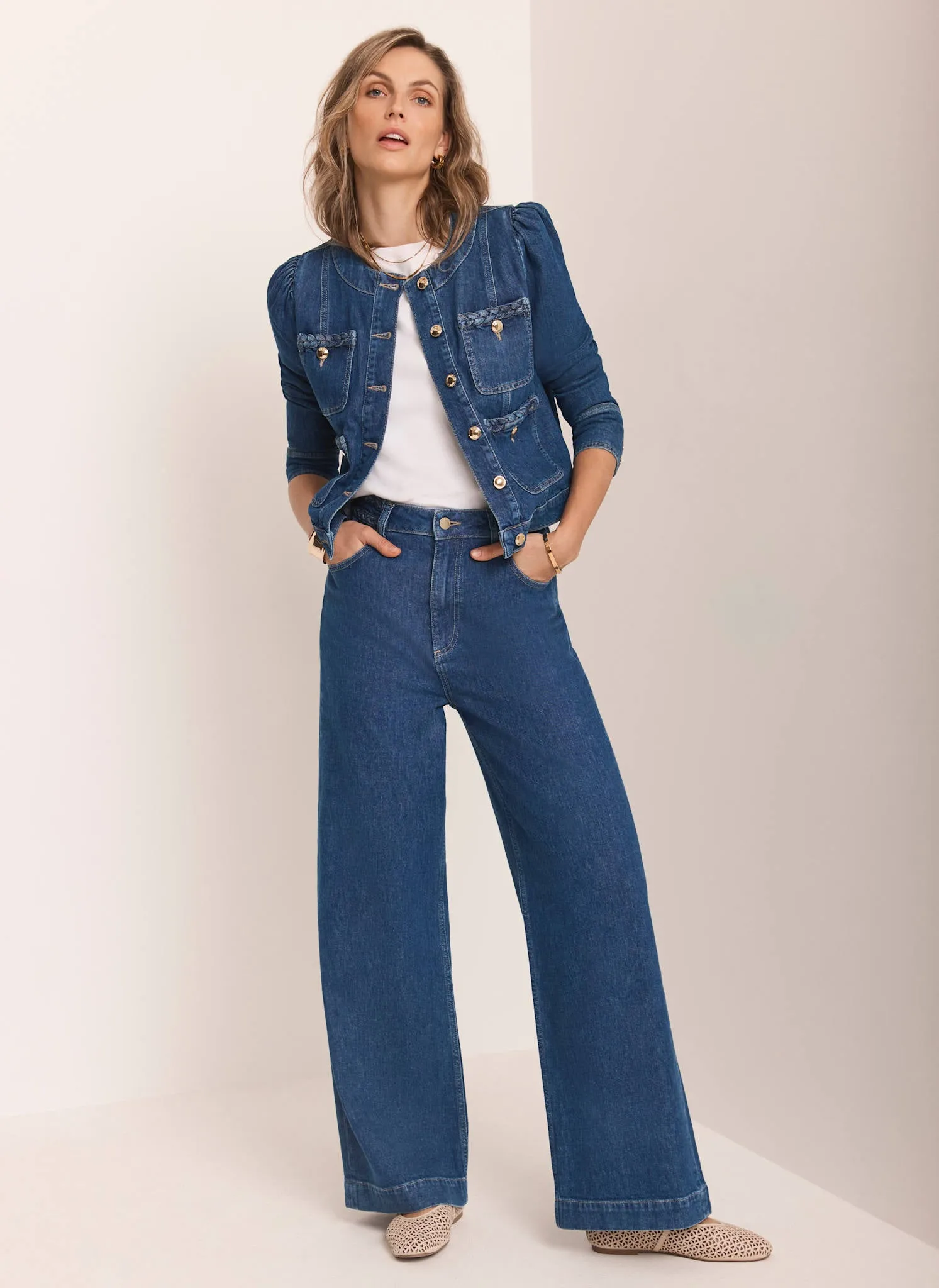 Indigo Denim Plait Detail Wide Jeans sold by Mint Velvet