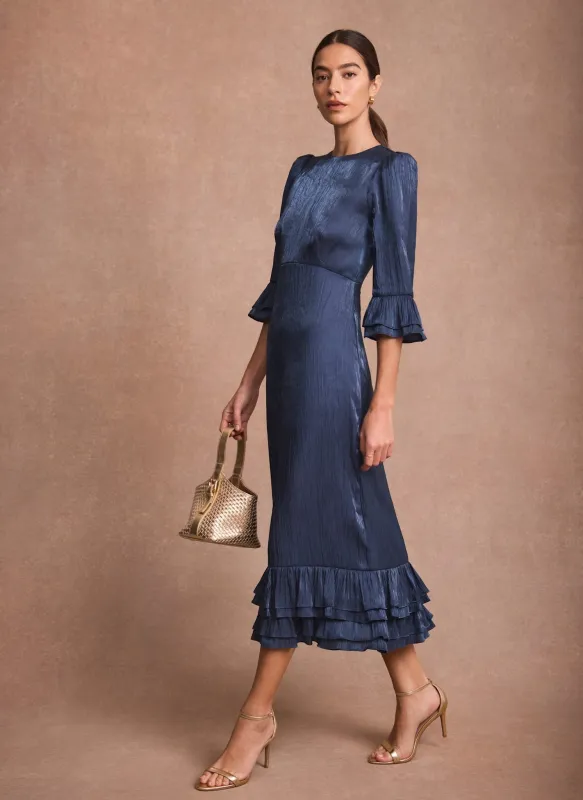 Navy Metallic Midi Dress made by Mint Velvet